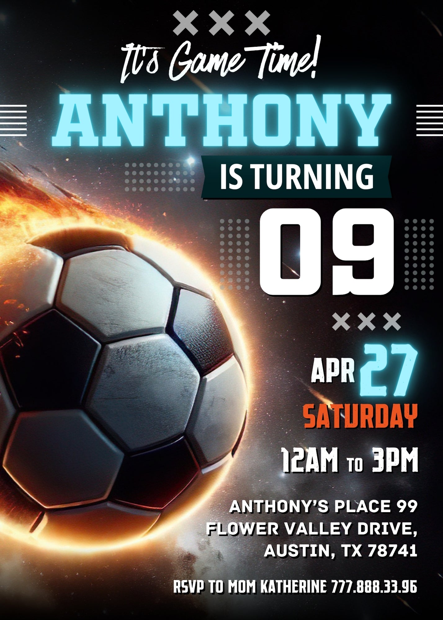 Soccer Champion League FC customizable invitation template | Share or Print | boy | SD229