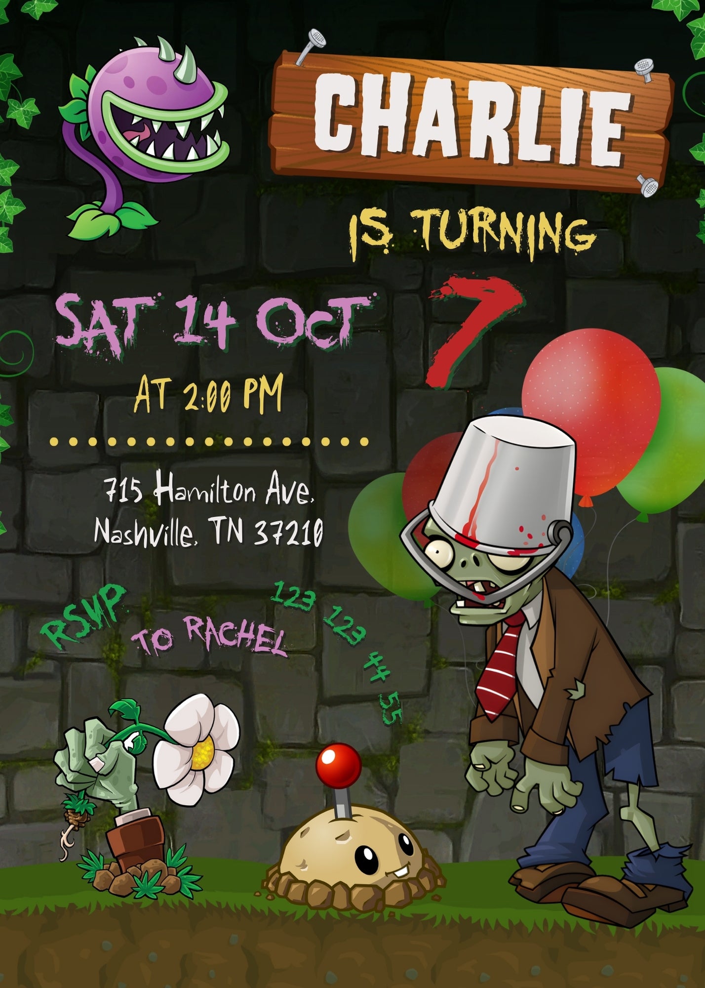 Plants vs Zombies Gamer customizable invitation template | Share or Print | HC314