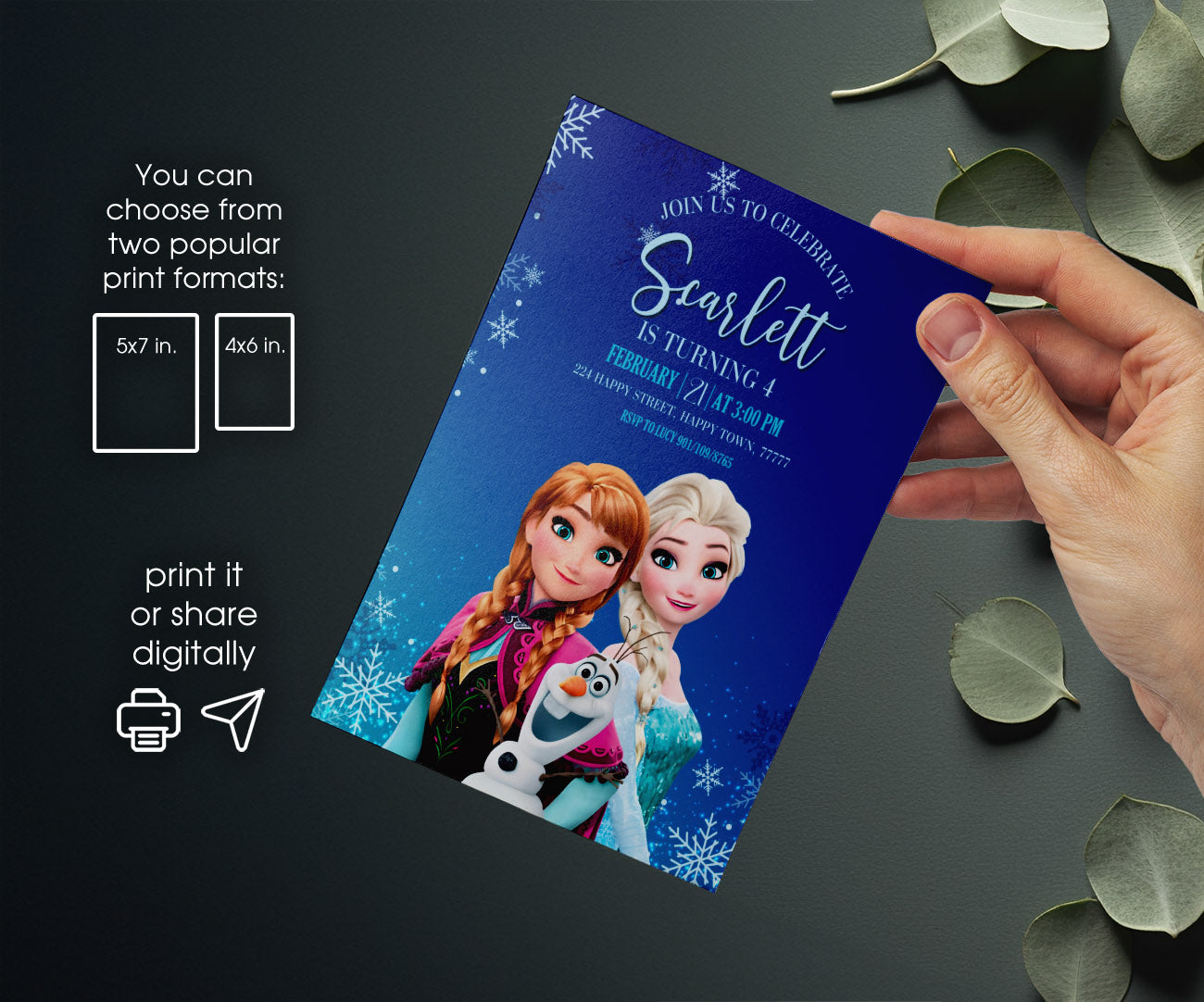 Frozen Elsa customizable invitation template | Share or Print | girl | WT361