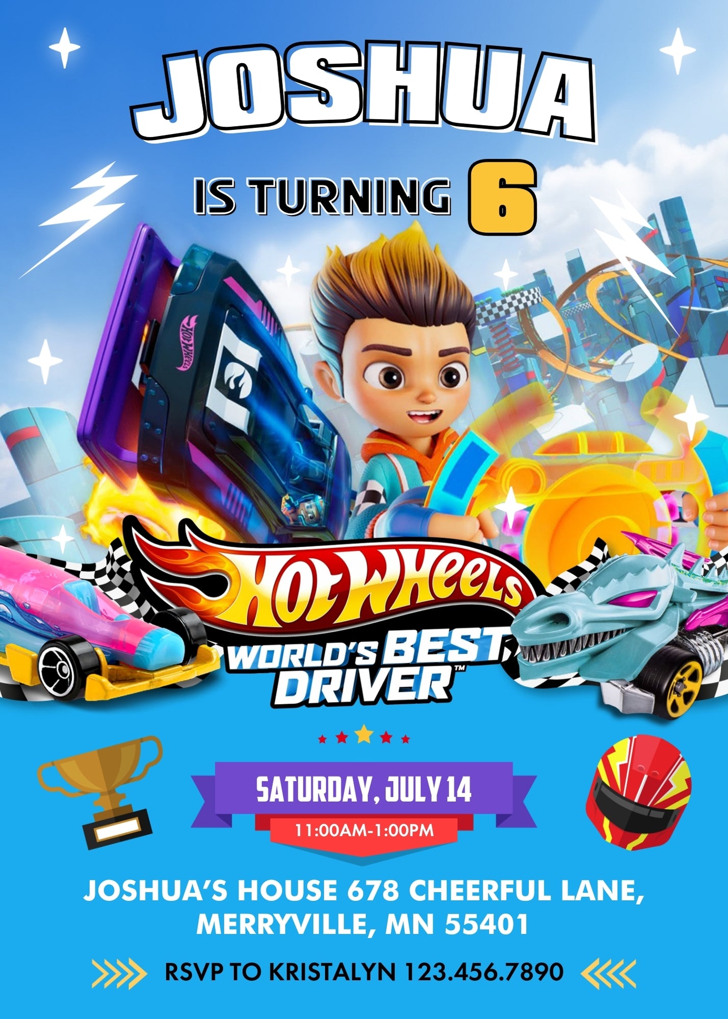 Hot Wheels Let's Race customizable invitation template | Share or Print | boy | EA493