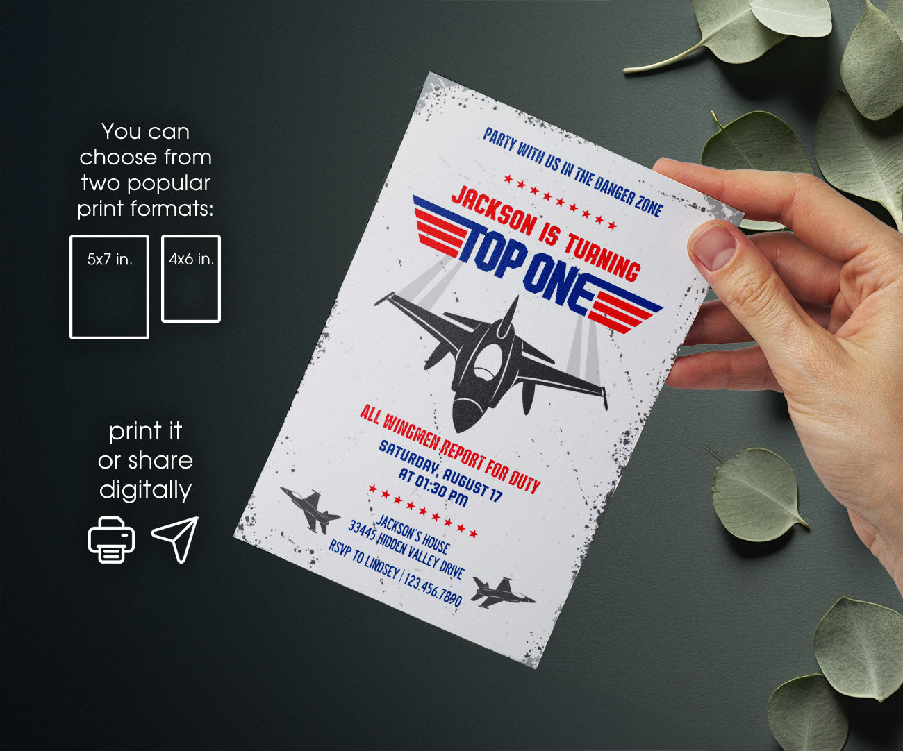 Top Gun One Jet Fighter customizable invitation template | Share or Print | boy | SX980