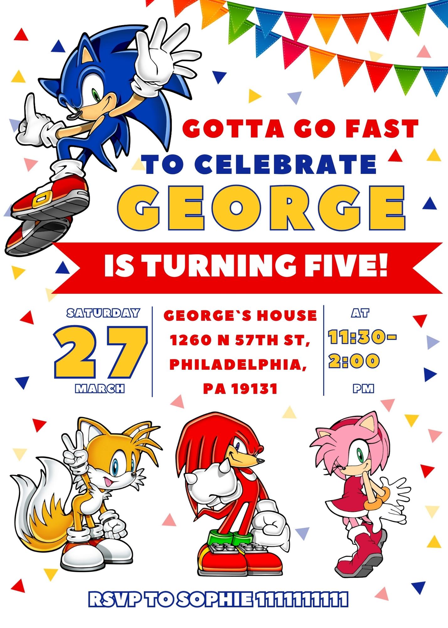Sonic the Hedgehog customizable invitation template | Share or Print | EI924