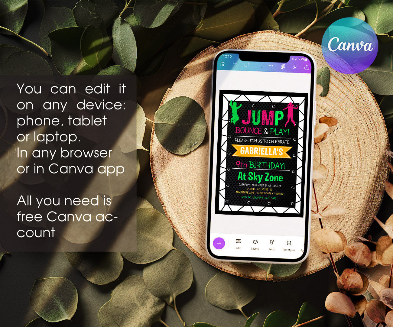 Trampoline Jump Party customizable invitation template | Share or Print | QR760