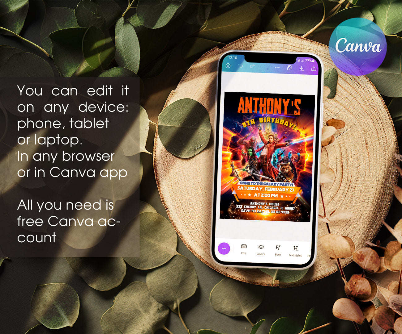 Guardians of The Galaxy Superhero customizable invitation template | Share or Print | boy | JW042