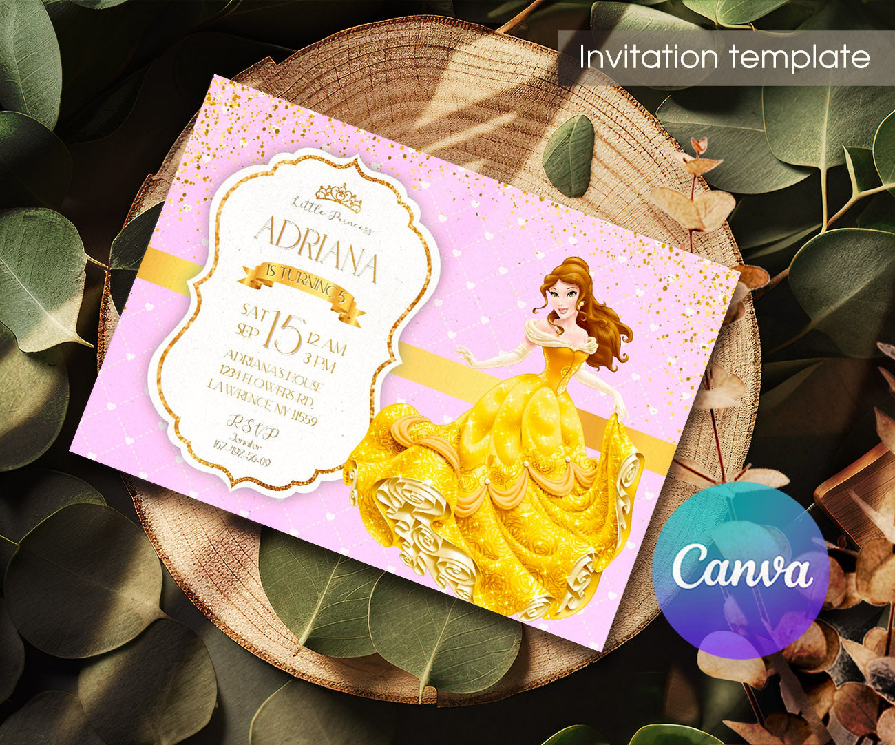Belle Beauty And The Beast customizable invitation template | Share or Print | girl | DD188