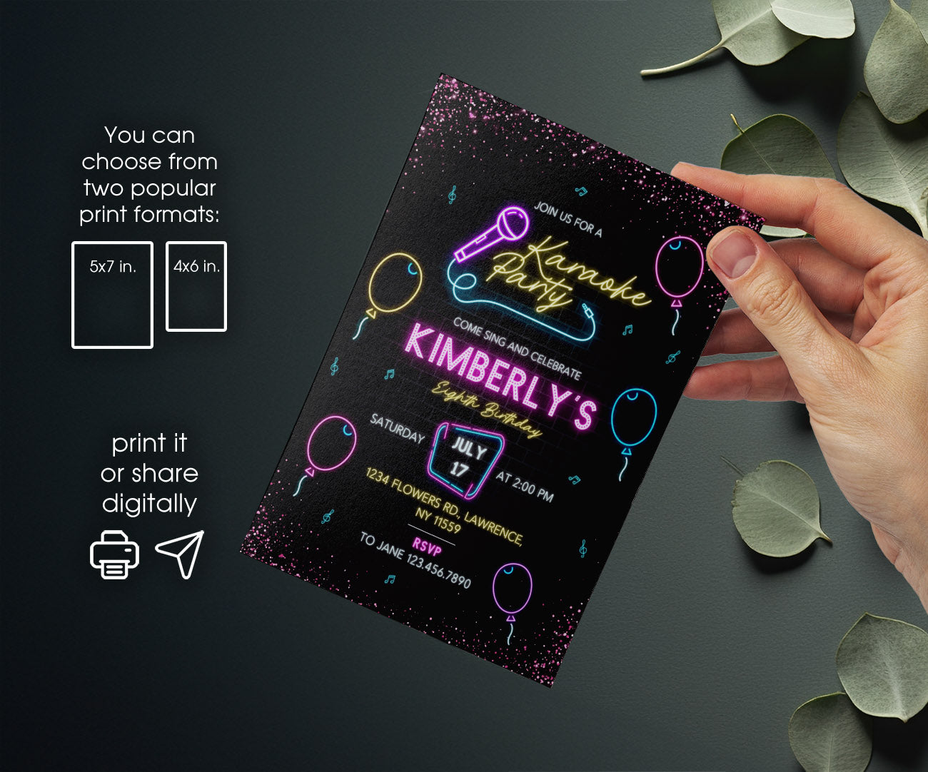 Karaoke Sing Glow customizable invitation template | Share or Print | FE633