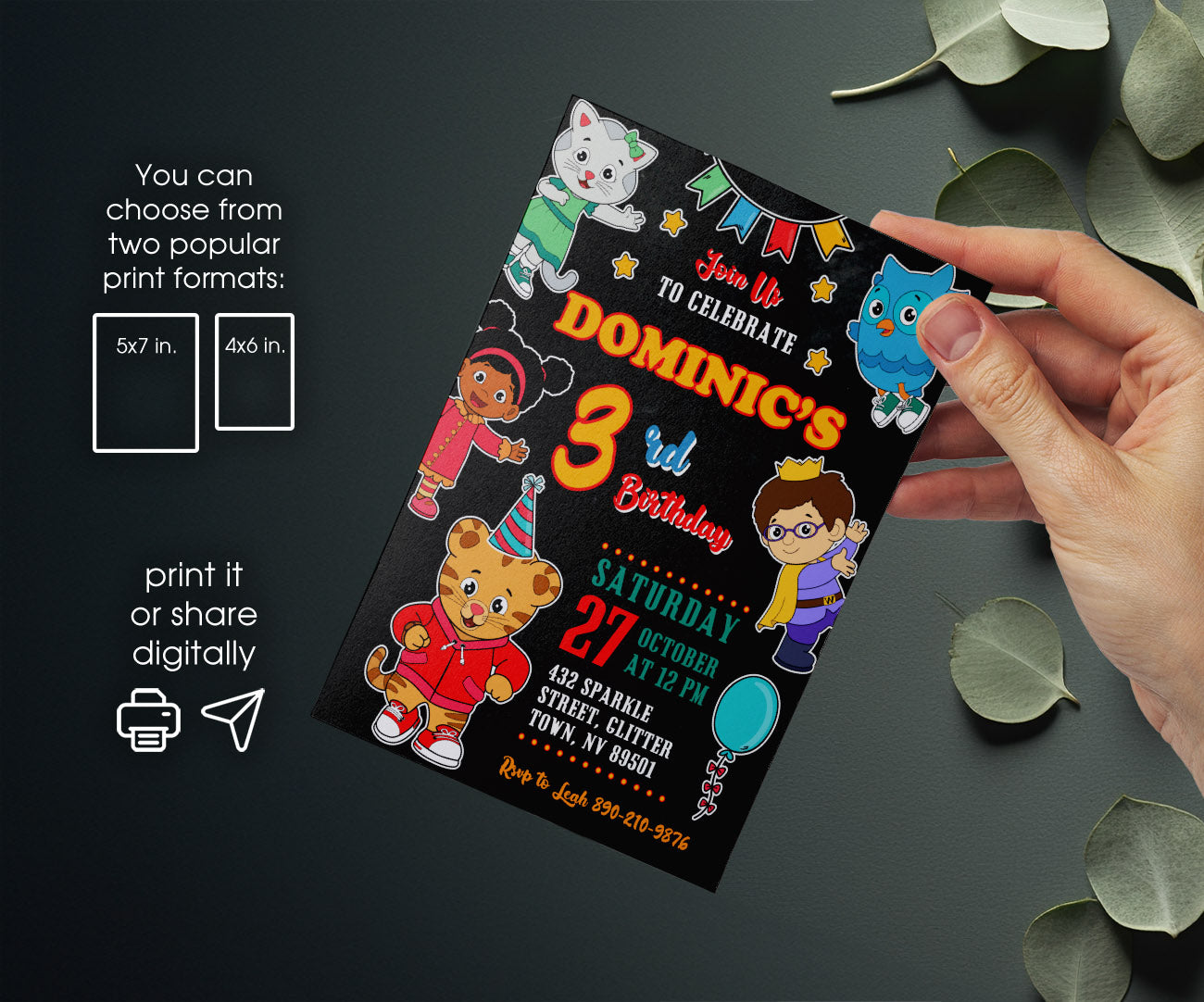 Daniel Tiger's Neighborhood customizable invitation template | Share or Print | HM975