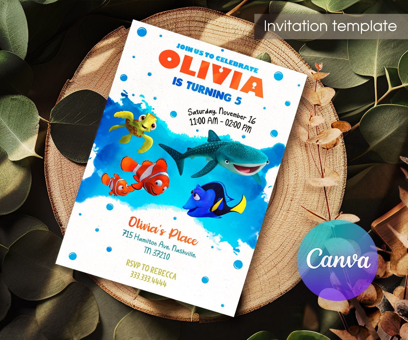 Finding Nemo customizable invitation template | Share or Print | SV353