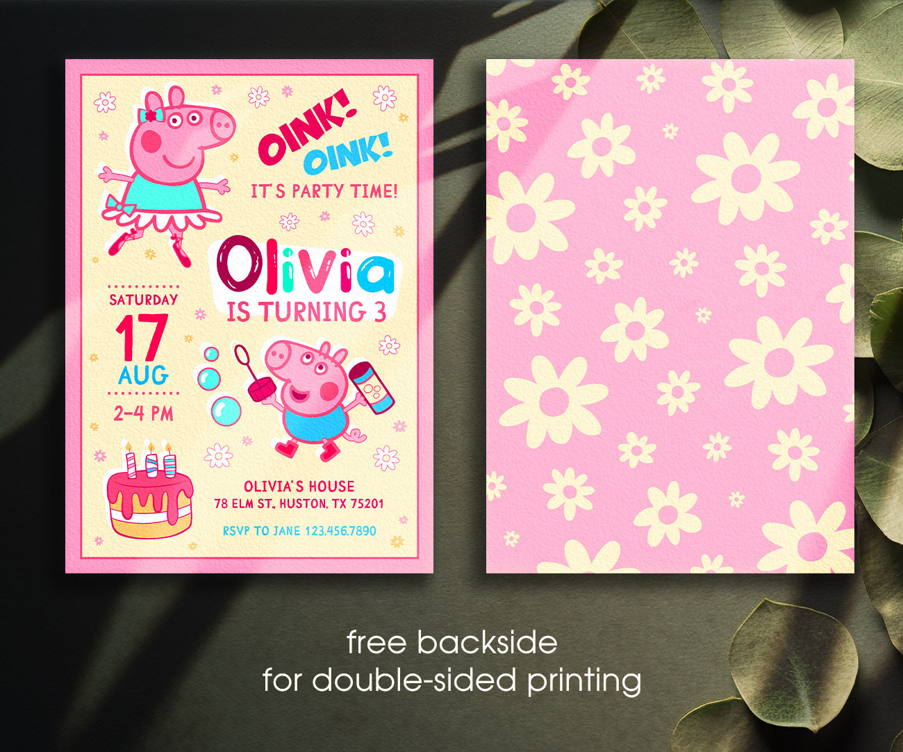 Peppa Pig customizable invitation template | Share or Print | girl | ZT883