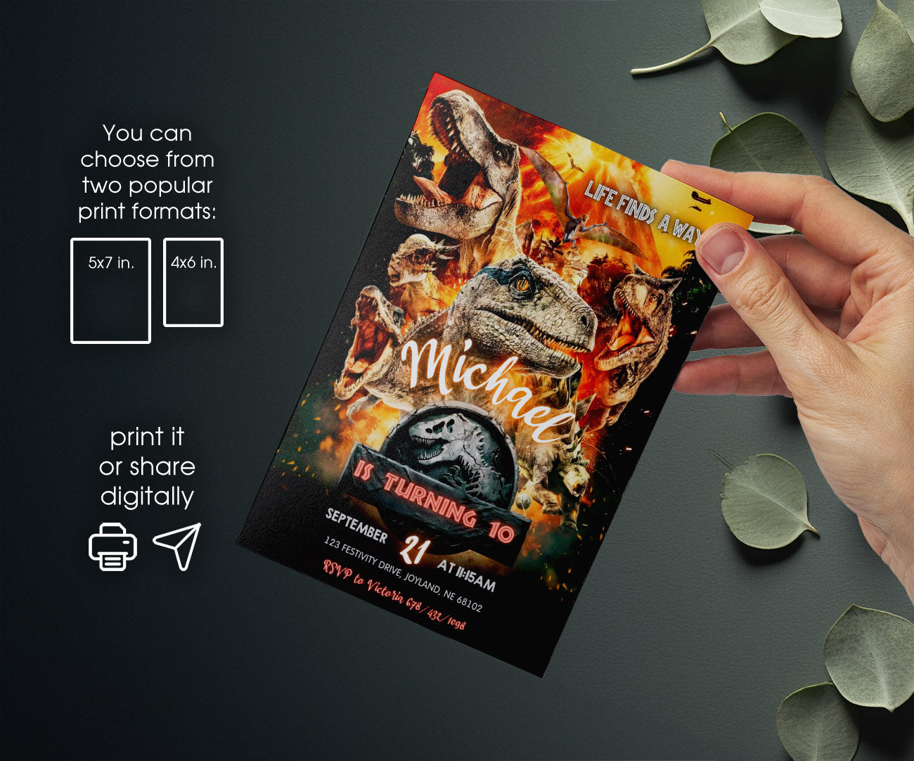 Jurassic World Dinosaur customizable invitation template | Share or Print | DD195