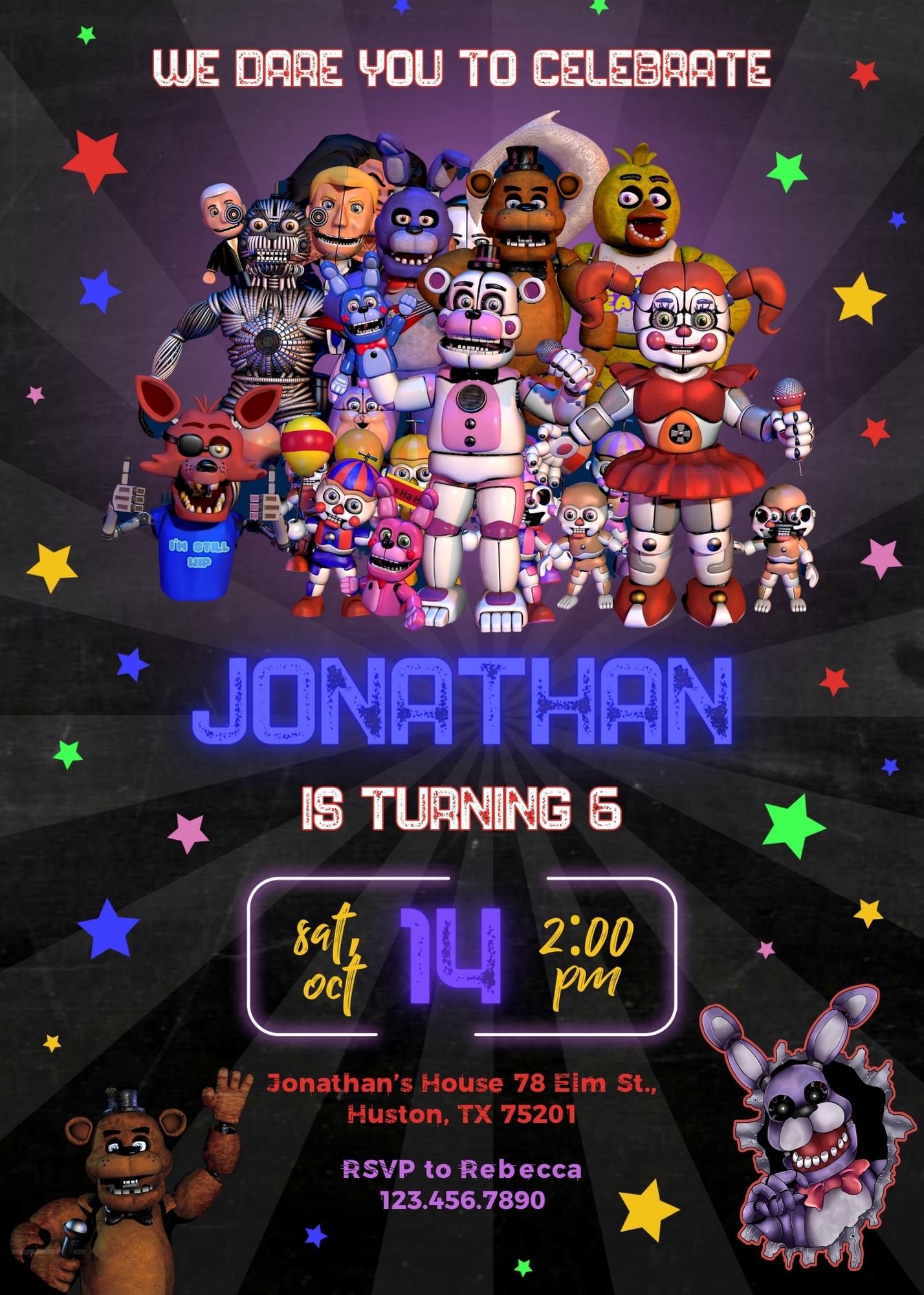 Five Nights at Freddy's customizable invitation template | Share or Print | UV343