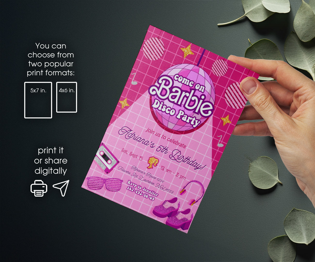 Barbie Disco Pink customizable invitation template | Share or Print | girl | VO095