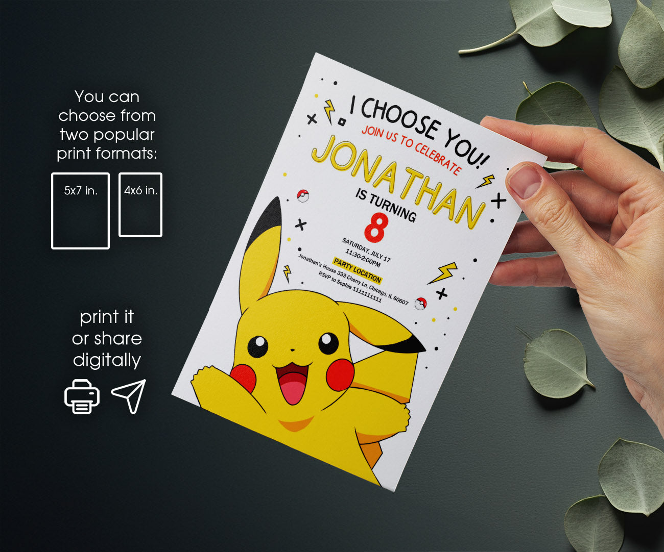 Pokemon Pikachu customizable invitation template | Share or Print | PR502