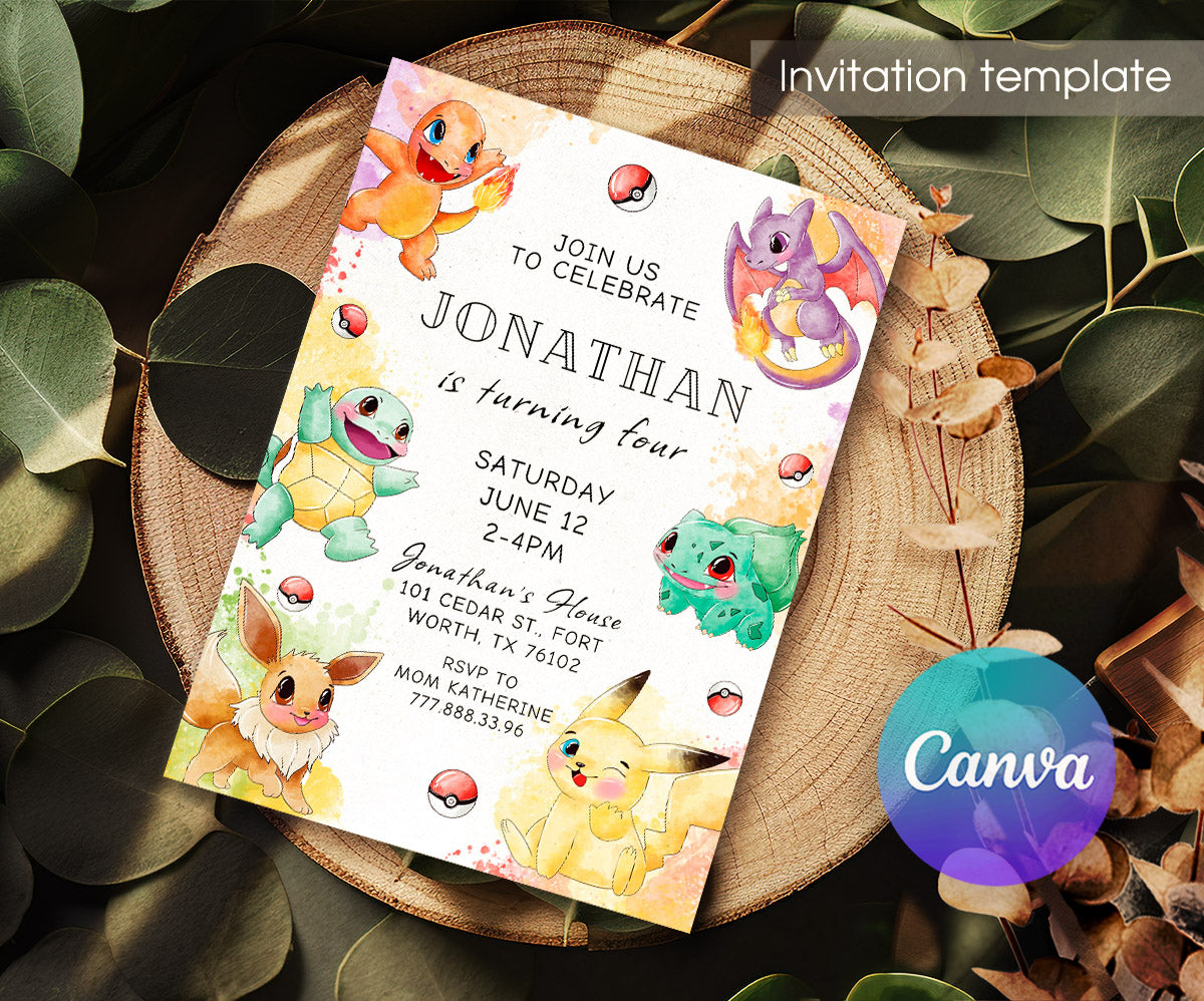 Pokemon Pikachu customizable invitation template | Share or Print | UP714