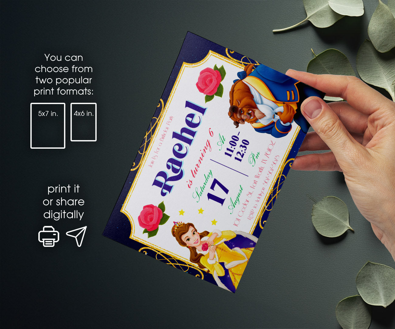 Belle and the Beast customizable invitation template | Share or Print | EF036
