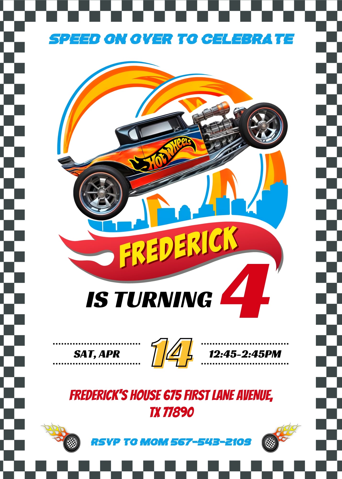 Hot Wheels Racing customizable invitation template | Share or Print | boy | AB581