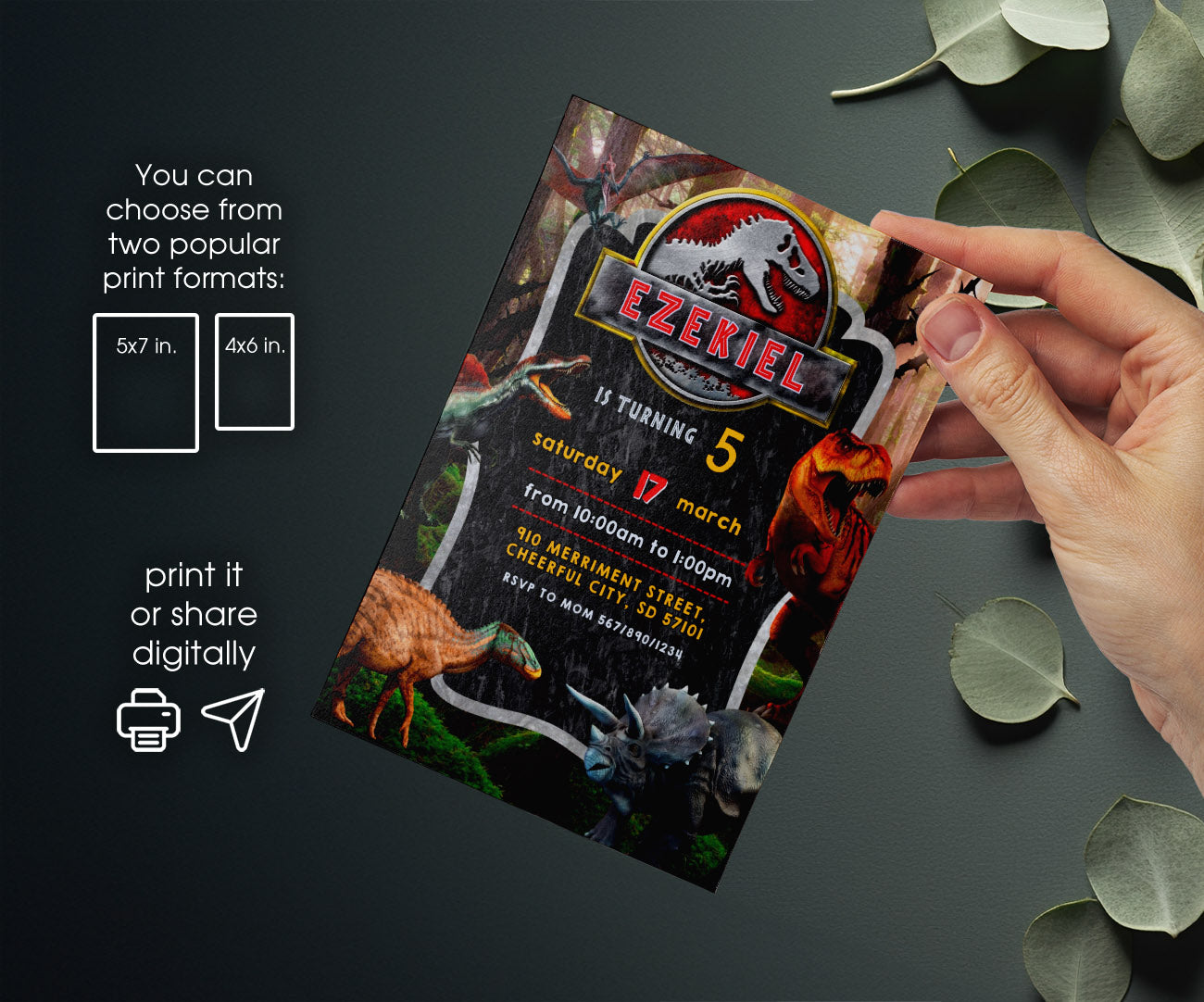 Jurassic Park Dinosaur customizable invitation template | Share or Print | ET507