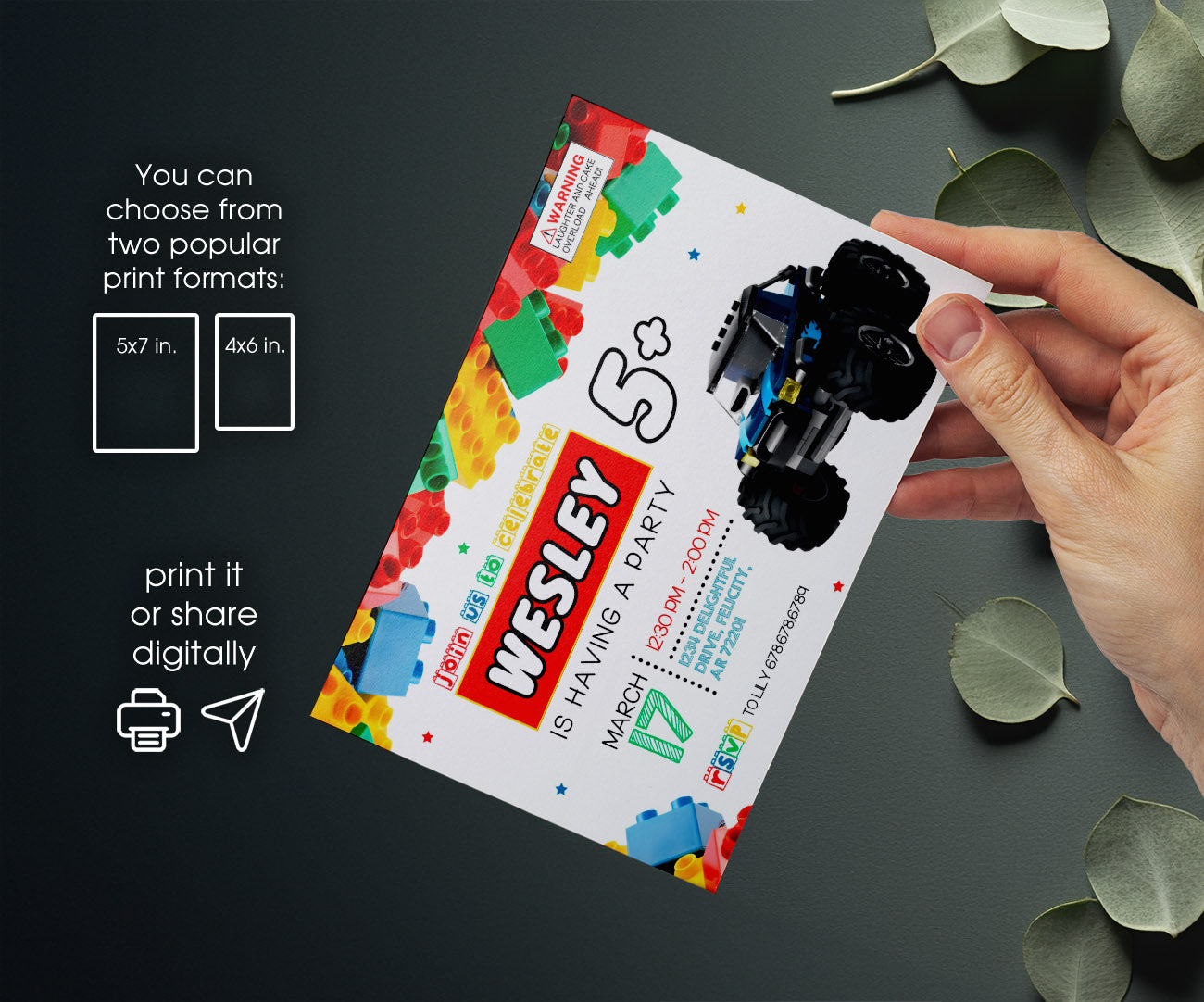 Lego Monster Truck customizable invitation template | Share or Print | boy | NG985