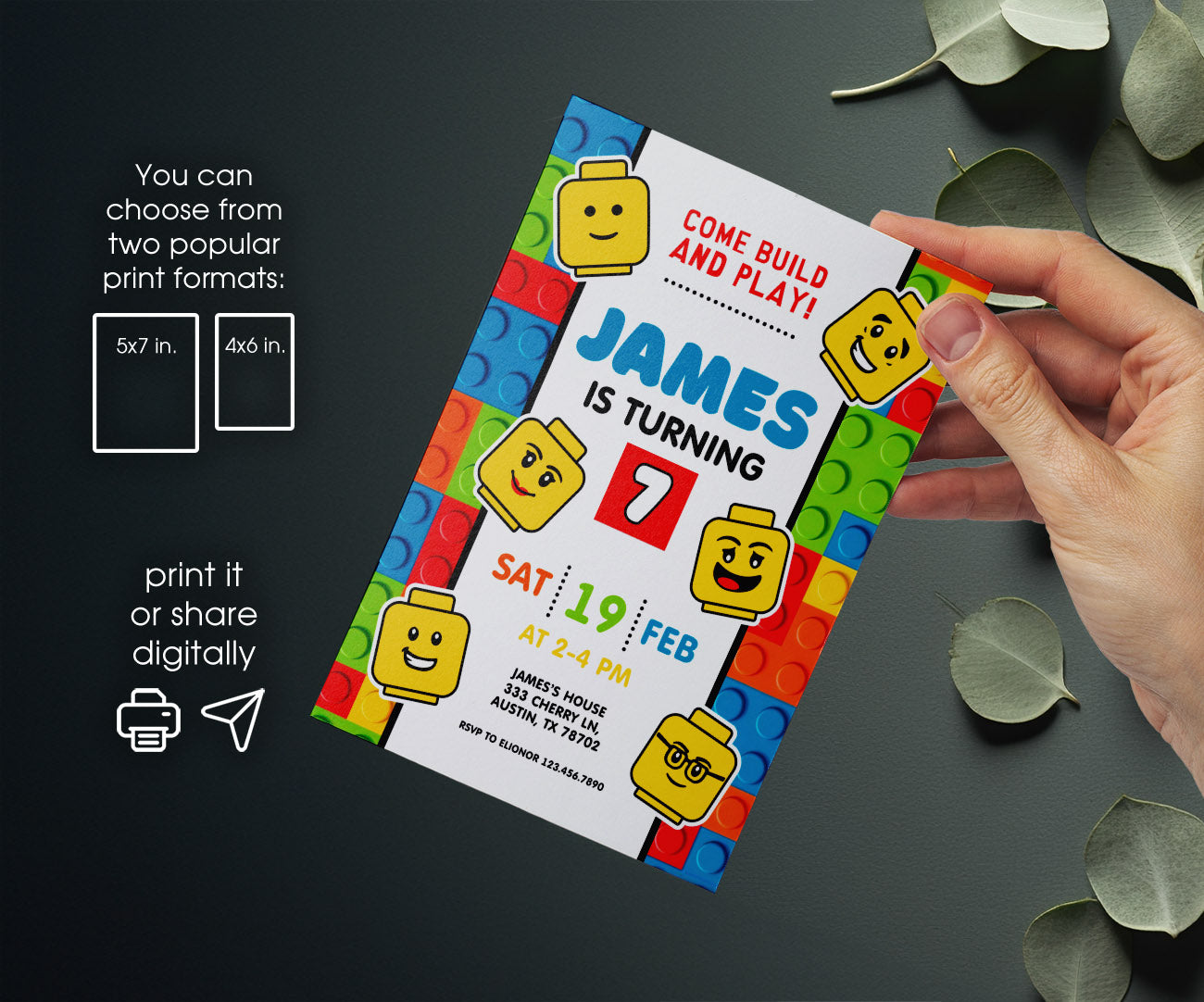 Lego Minifigures customizable invitation template | Share or Print | FE563