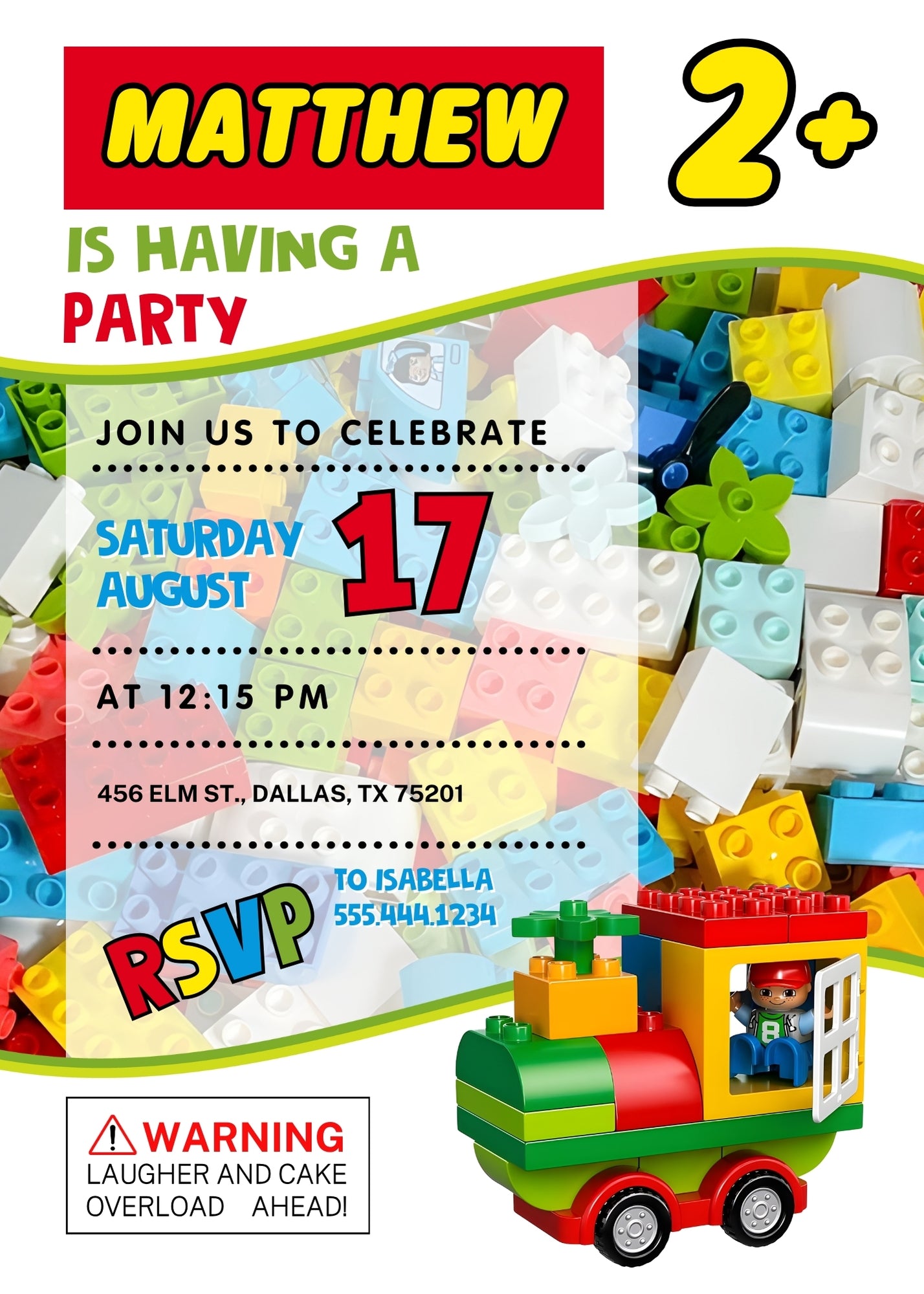 Lego Duplo Train customizable invitation template | Share or Print | SQ339