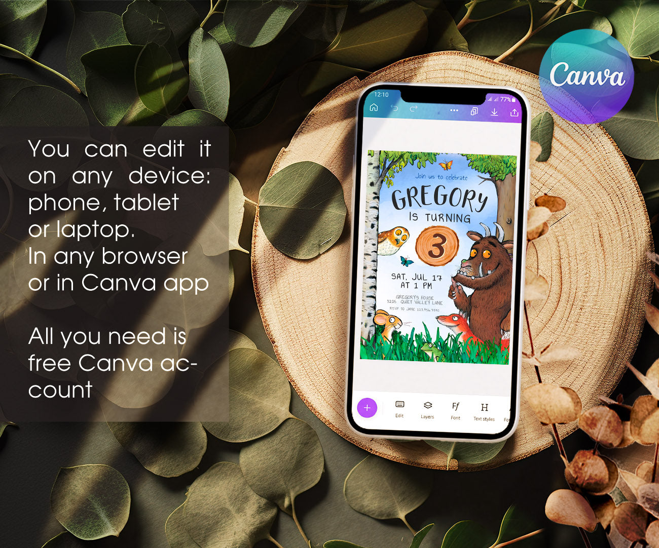 Gruffalo customizable invitation template | Share or Print | MF201