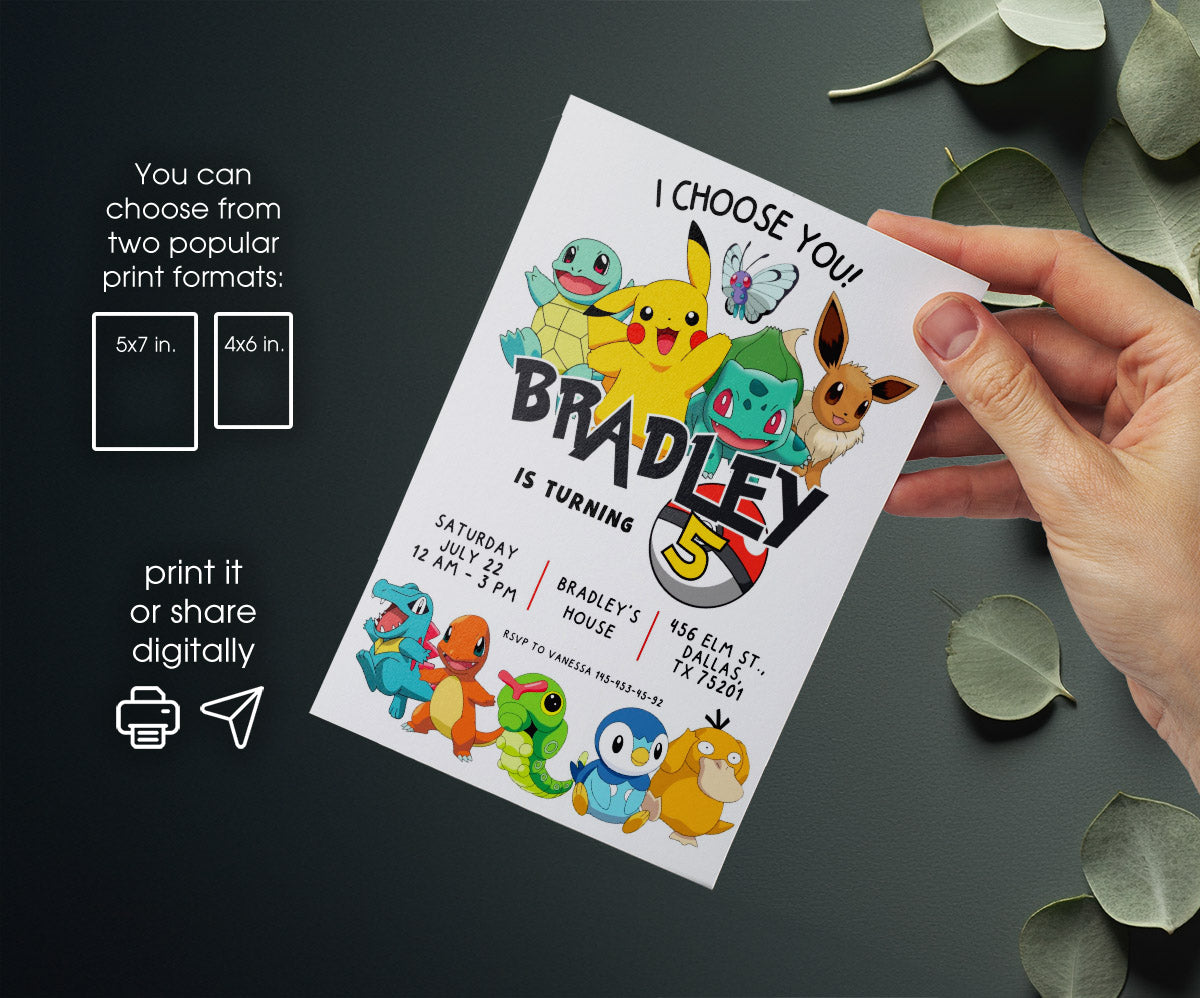 Pokemon Pikachu customizable invitation template | Share or Print | KC049