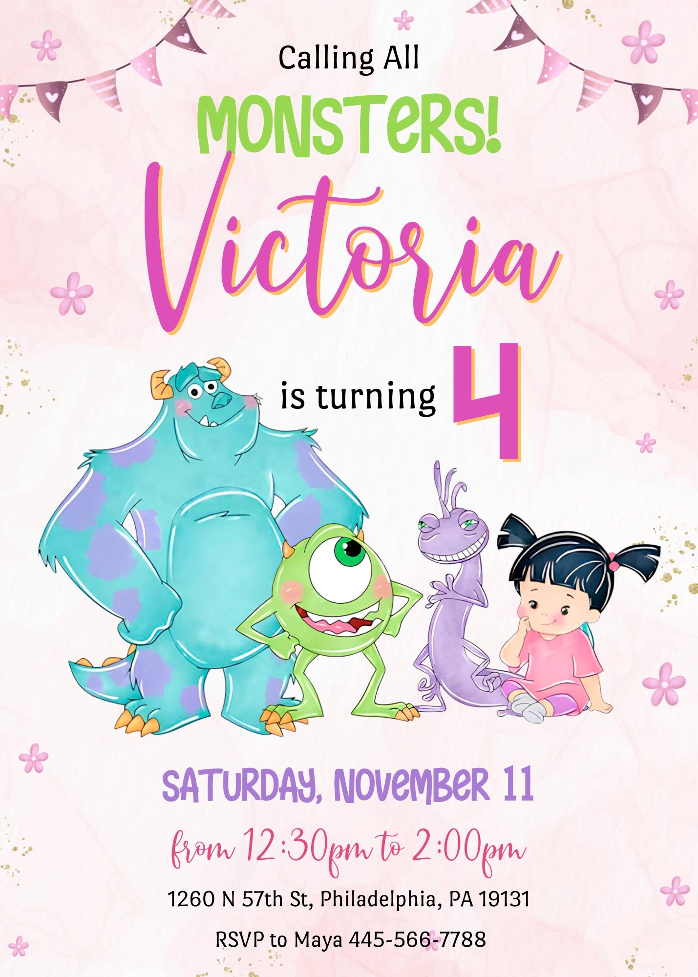 Monsters, Inc. customizable invitation template | Share or Print | WH471