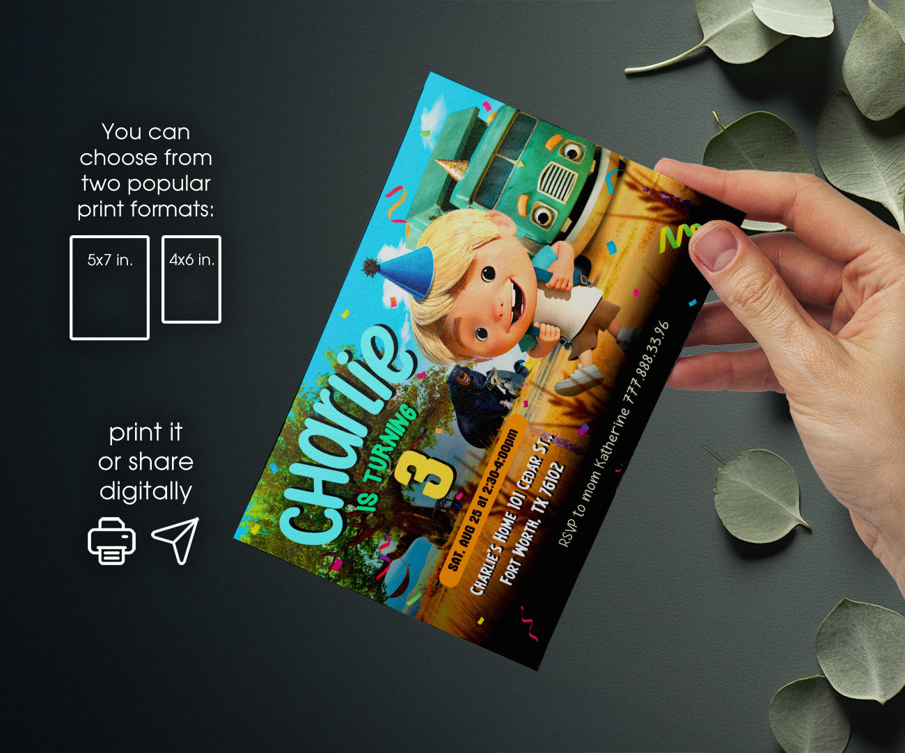 Trash Green Truck customizable invitation template | Share or Print | BH685