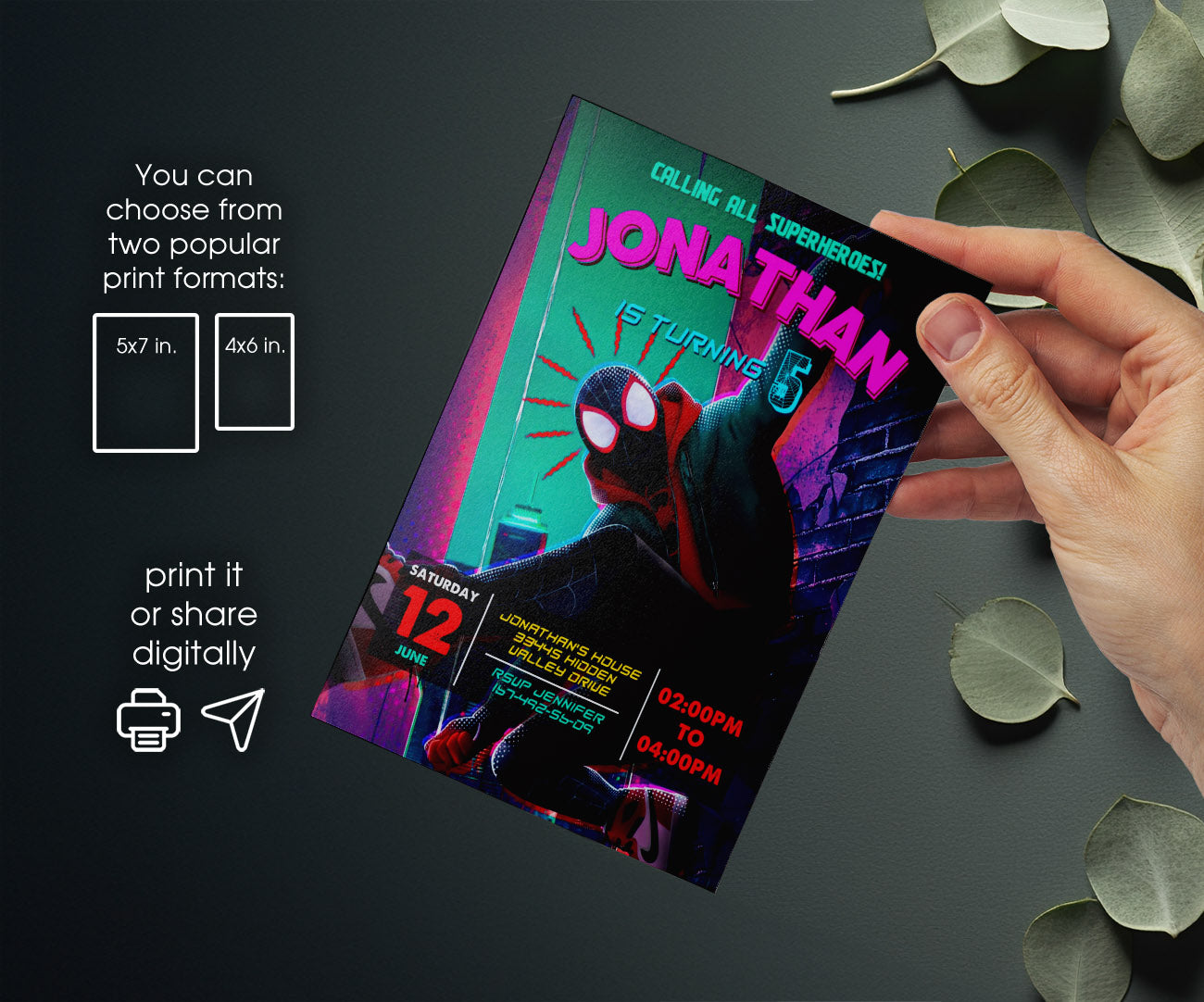 Spider Man Across the Spider-Verse customizable invitation template | Share or Print | boy | OU099