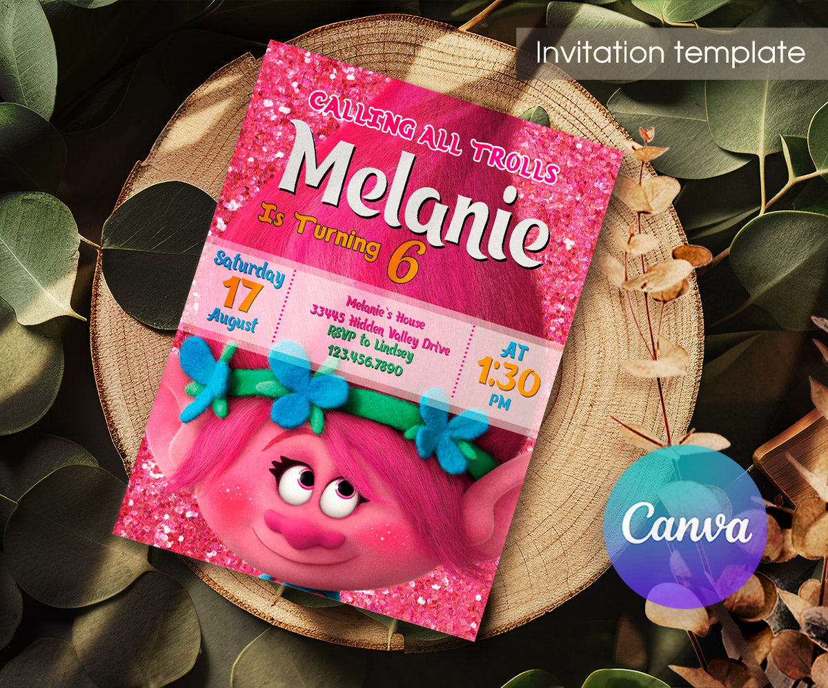 Trolls Poppy customizable invitation template | Share or Print | KJ729