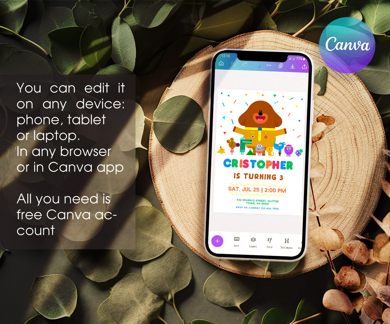 Hey Duggee customizable invitation template | Share or Print | NI942