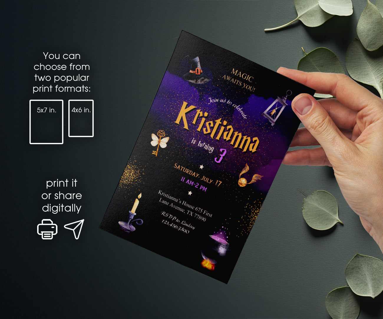 Harry Potter customizable invitation template | Share or Print | QJ716