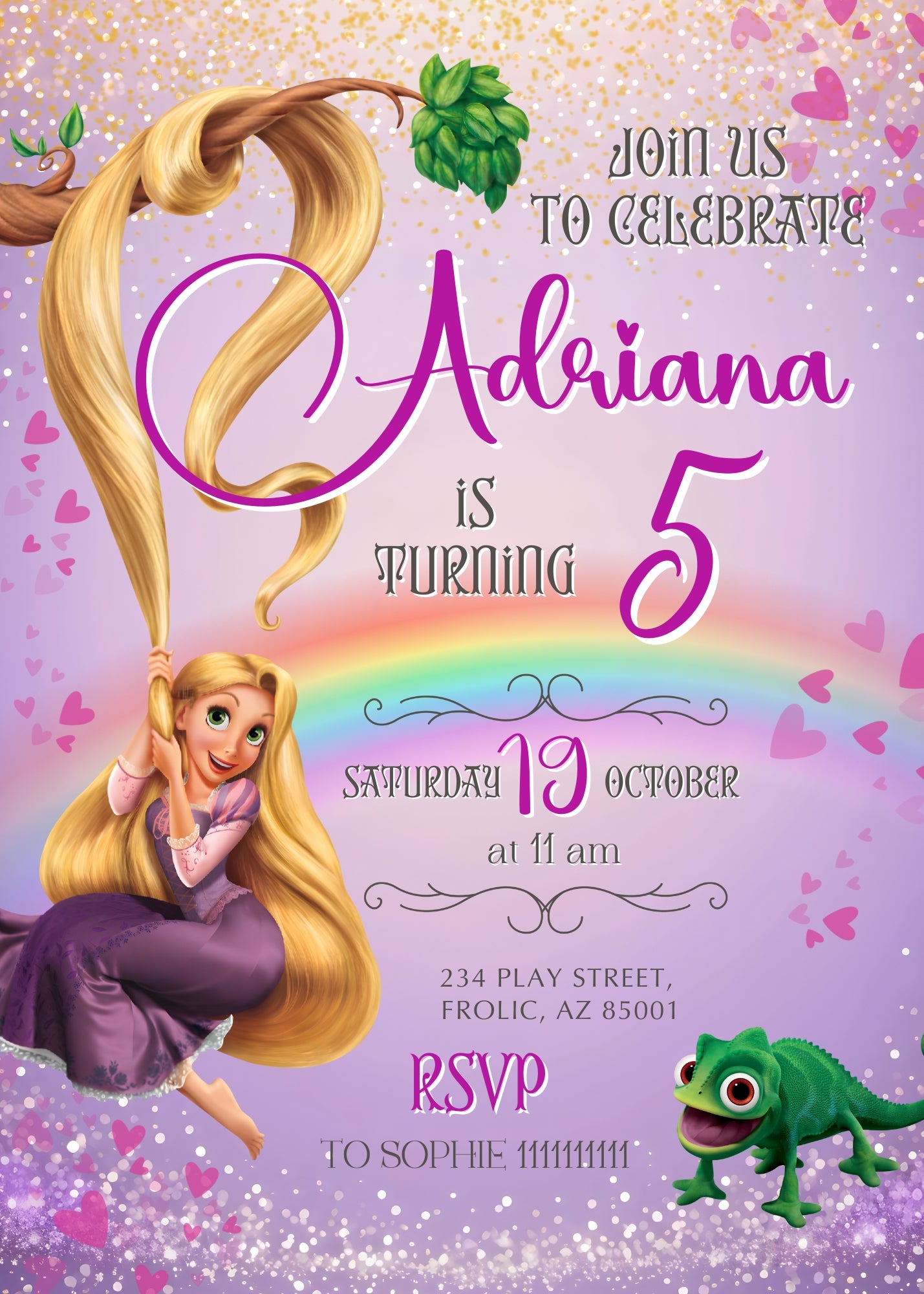 Rapunzel Princess Tangled customizable invitation template | Share or Print | girl | LM913