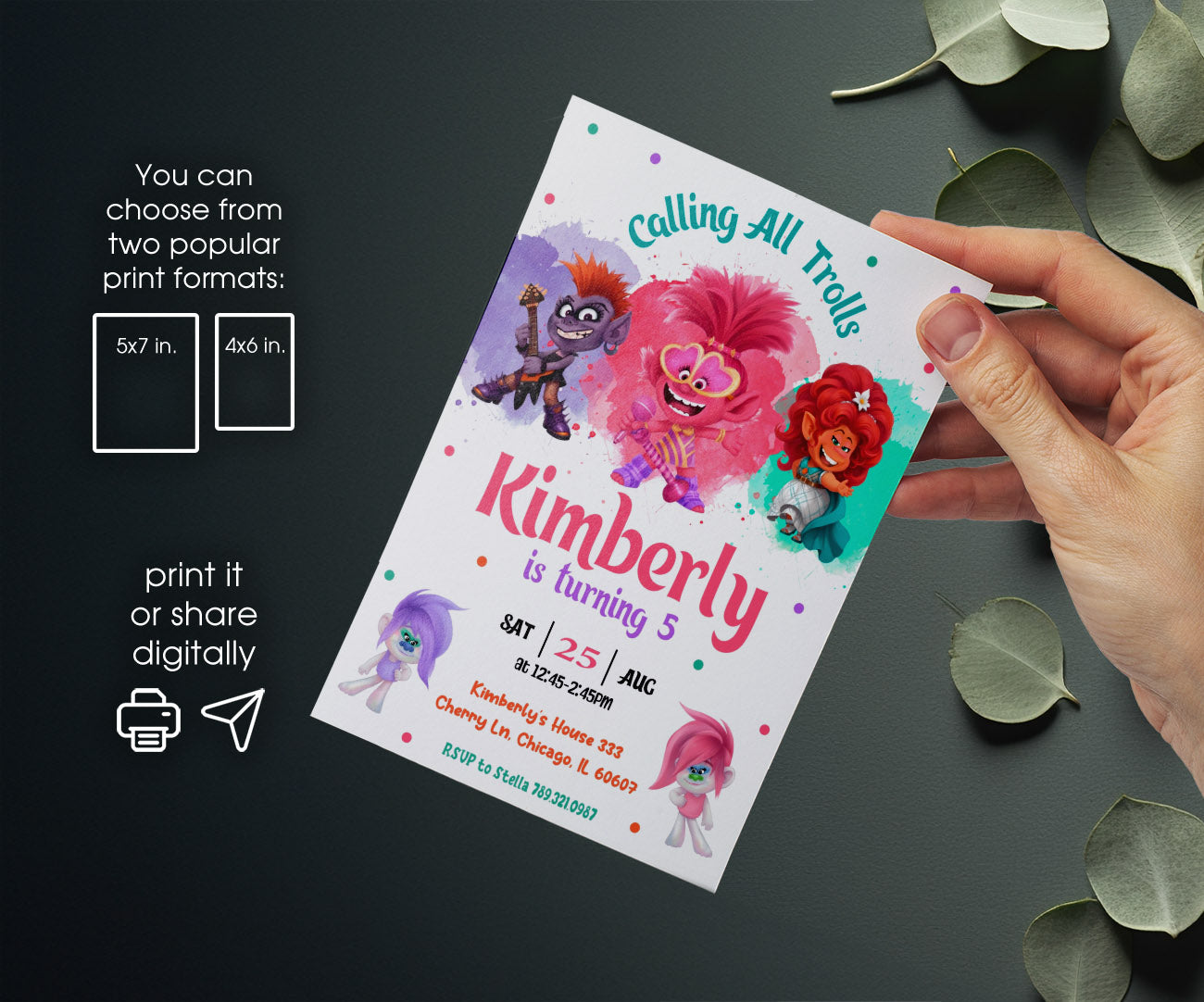 Trolls Poppy customizable invitation template | Share or Print | JU004