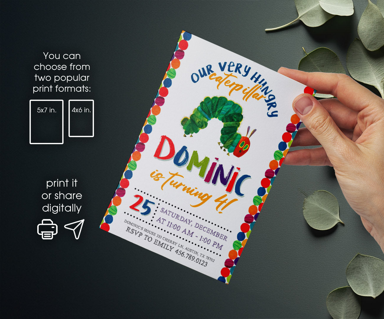 Very Hungry Caterpillar customizable invitation template | Share or Print | WH724