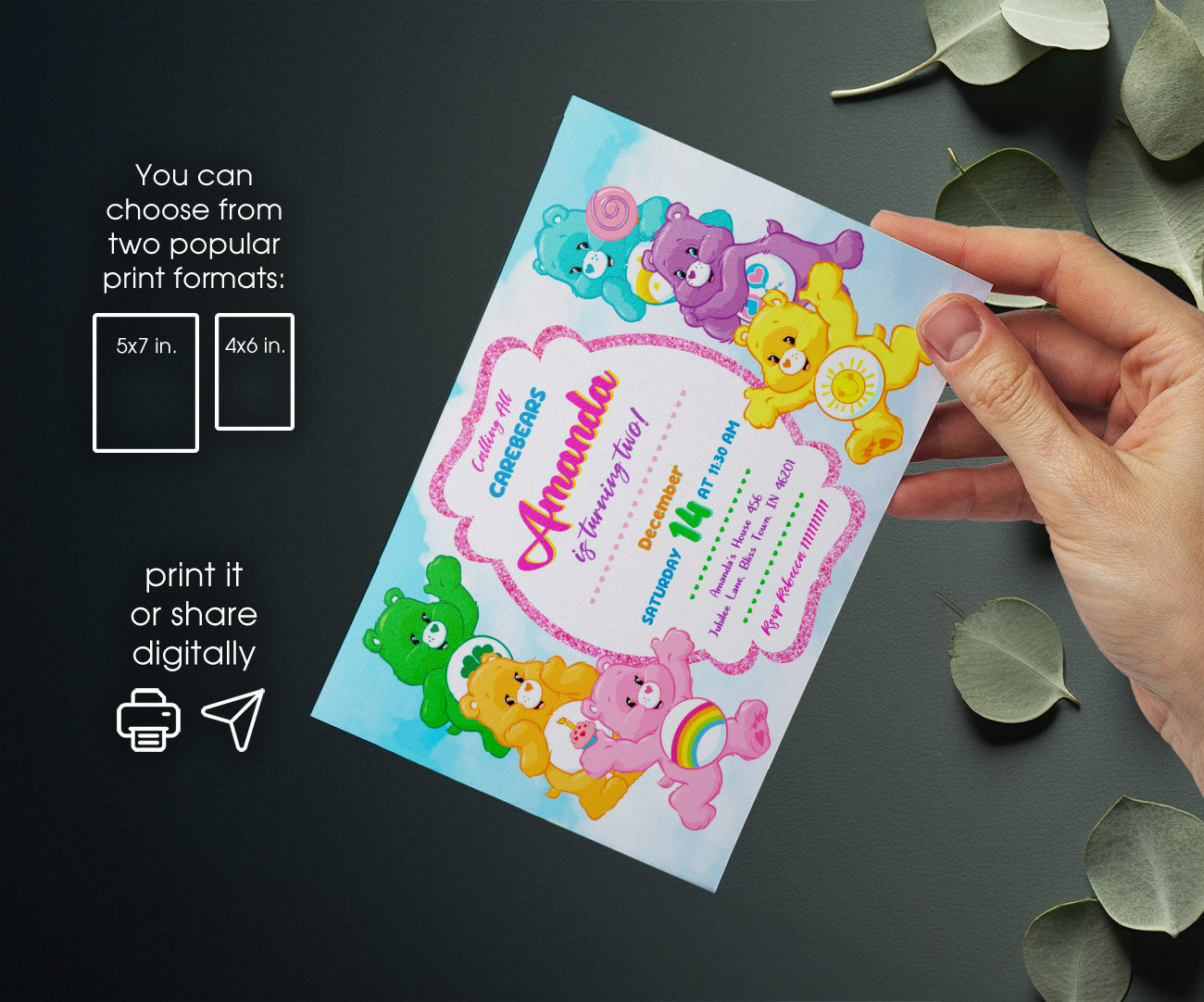 Care Bears customizable invitation template | Share or Print | QP918
