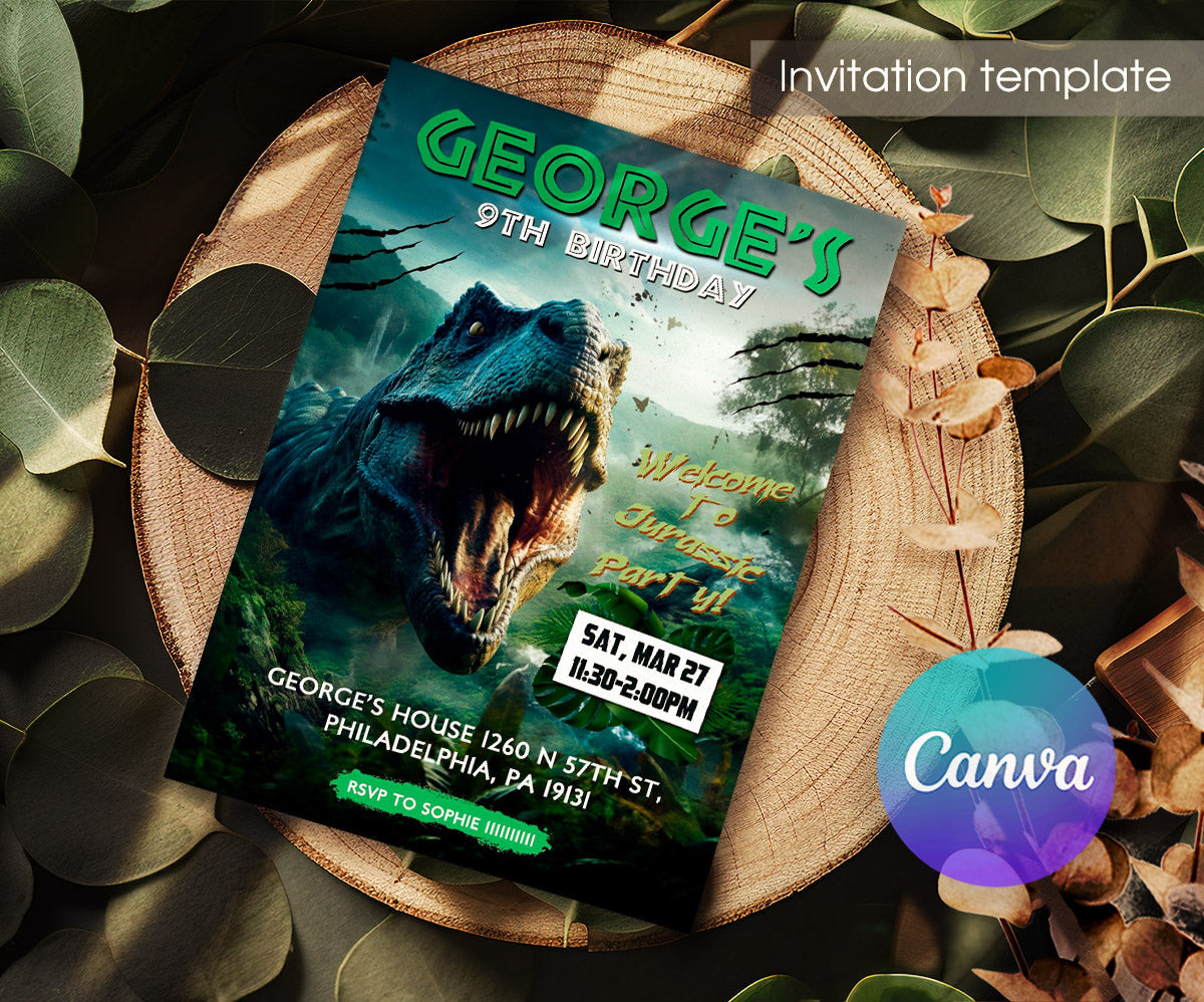 Jurassic World Dinosaur customizable invitation template | Share or Print | OM553