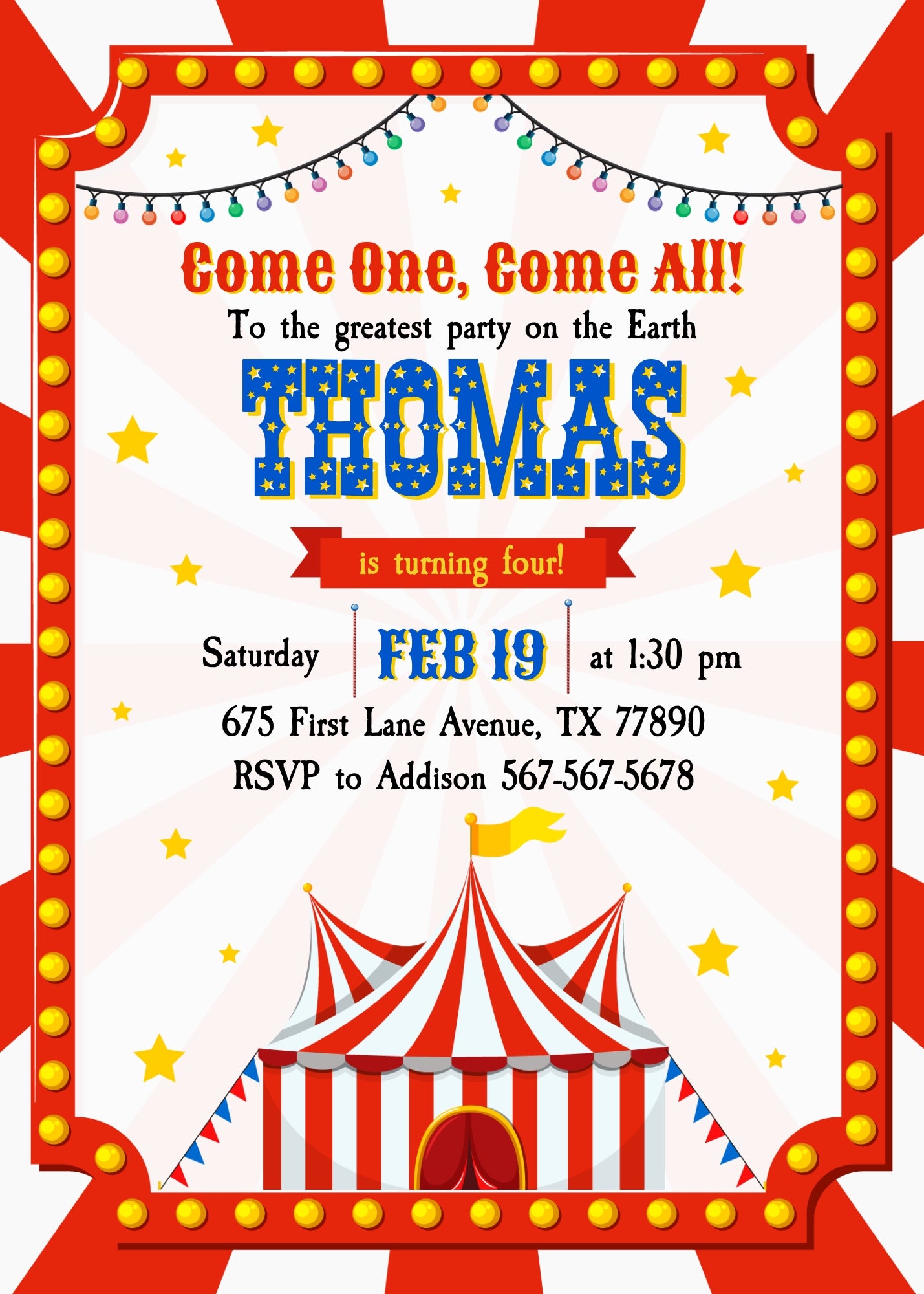 Circus Carnival customizable invitation template | Share or Print | EK687