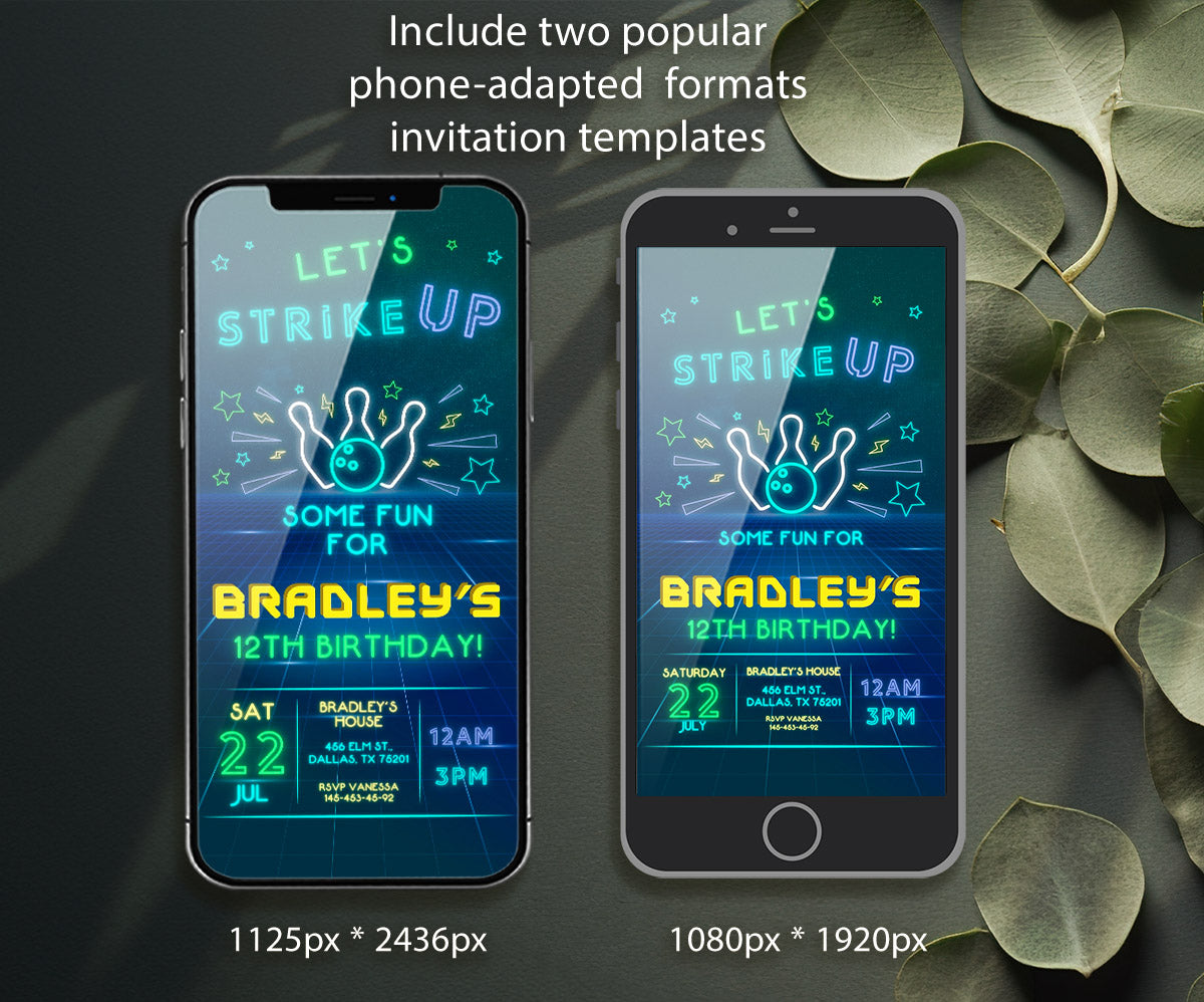 Bowling Strike Up customizable invitation template | Share or Print | QI359