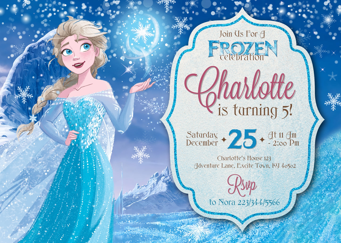 Frozen Elsa customizable invitation template | Share or Print | girl | RD452