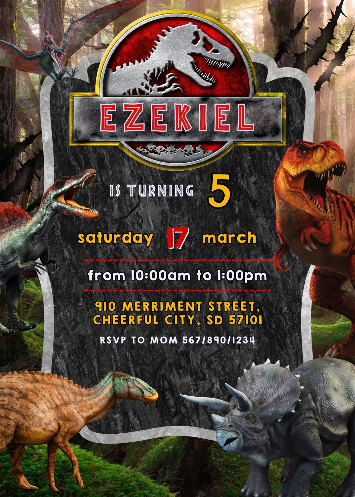 Jurassic Park Dinosaur customizable invitation template | Share or Print | ET507