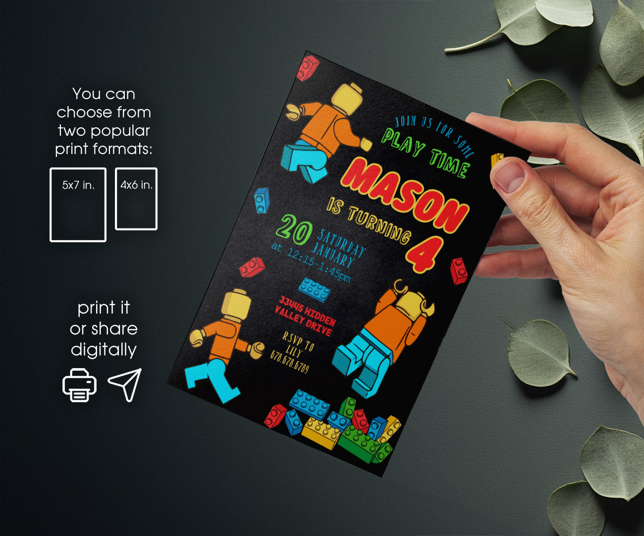 Lego Minifigures customizable invitation template | Share or Print | XG223