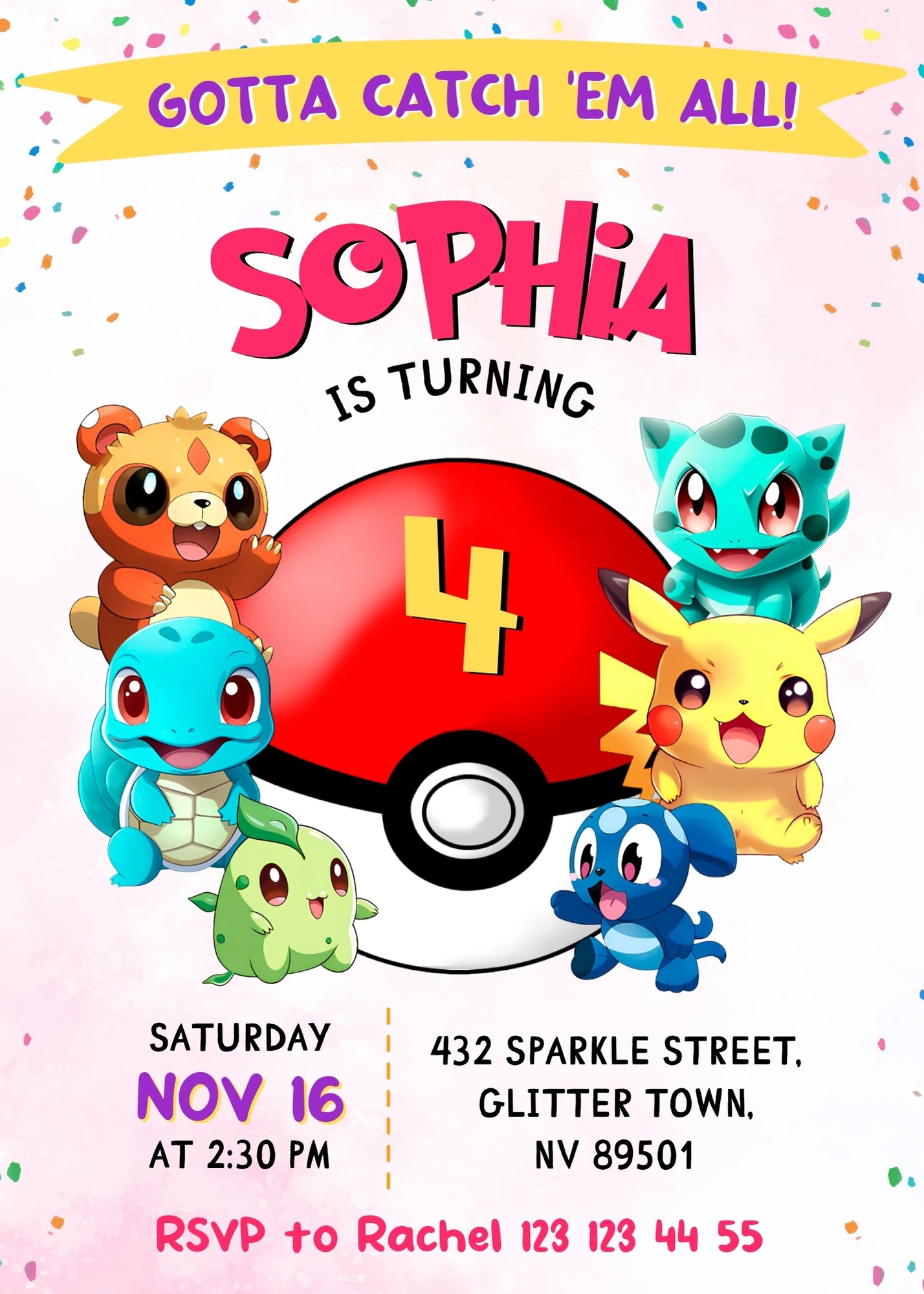 Pokemon Pikachu customizable invitation template | Share or Print | PN376