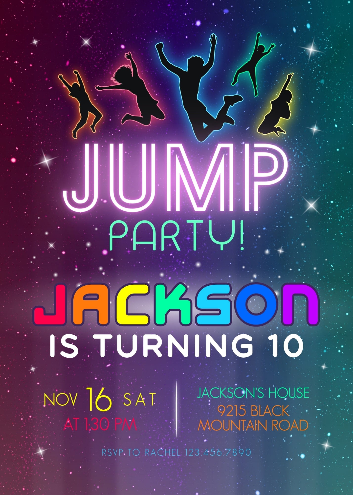 Trampoline Jump Party customizable invitation template | Share or Print | IA188