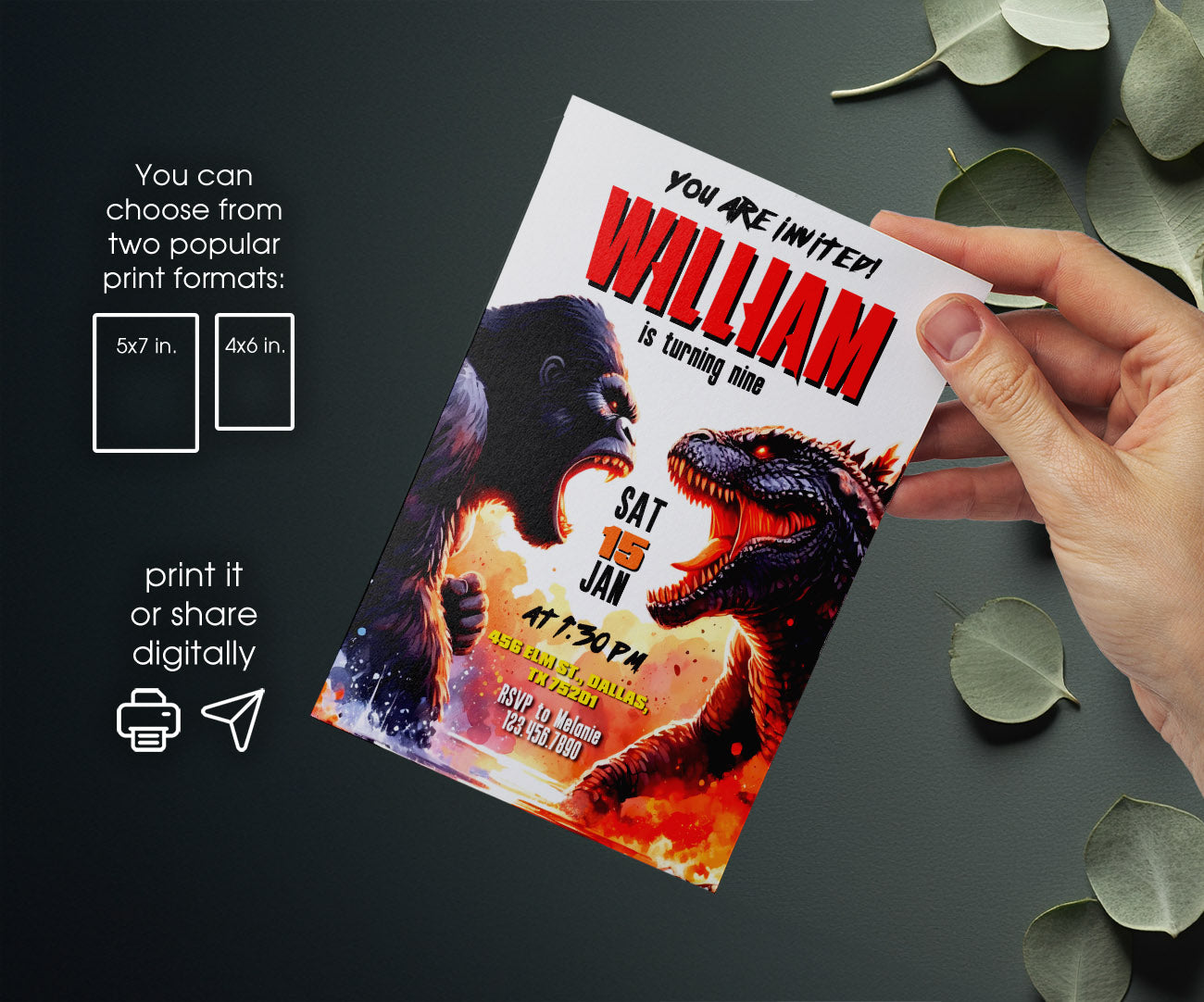 Godzilla X King Kong customizable invitation template | Share or Print | DP212