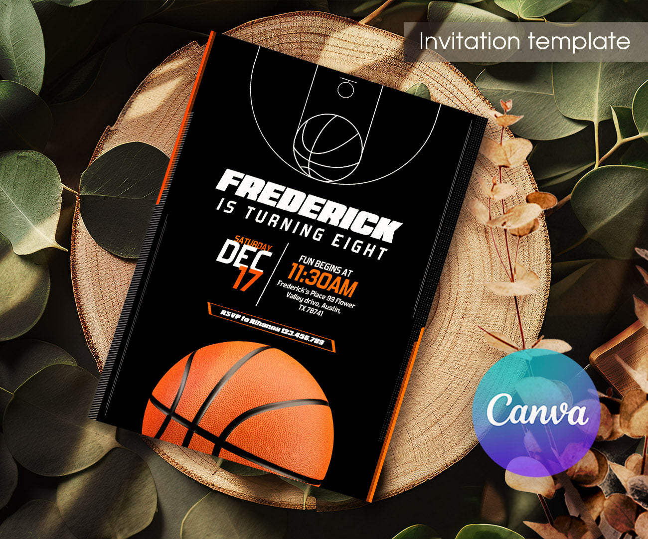 Basketball NBA Slam Dunk customizable invitation template | Share or Print | boy | XK941