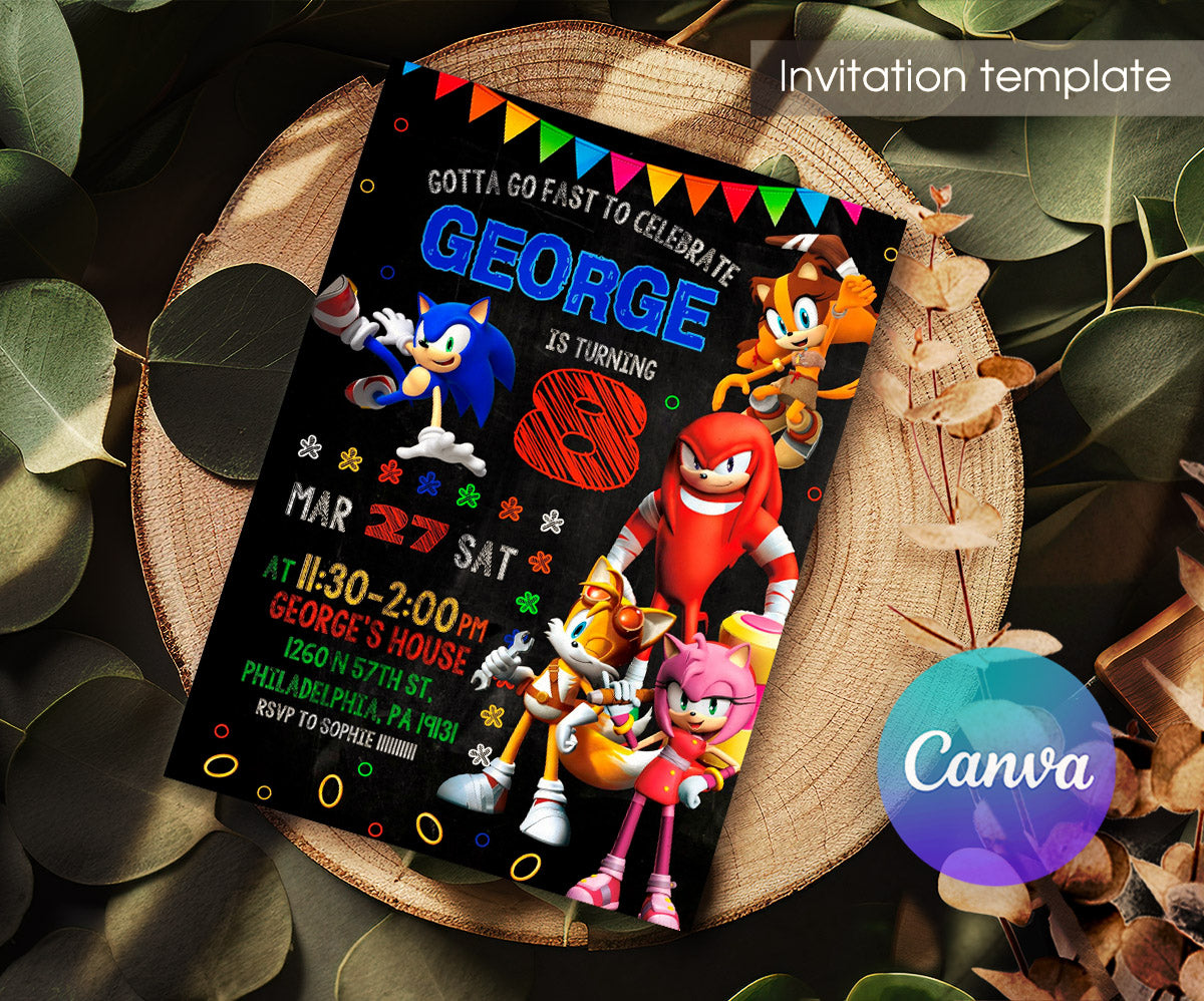 Sonic the Hedgehog customizable invitation template | Share or Print | FK383