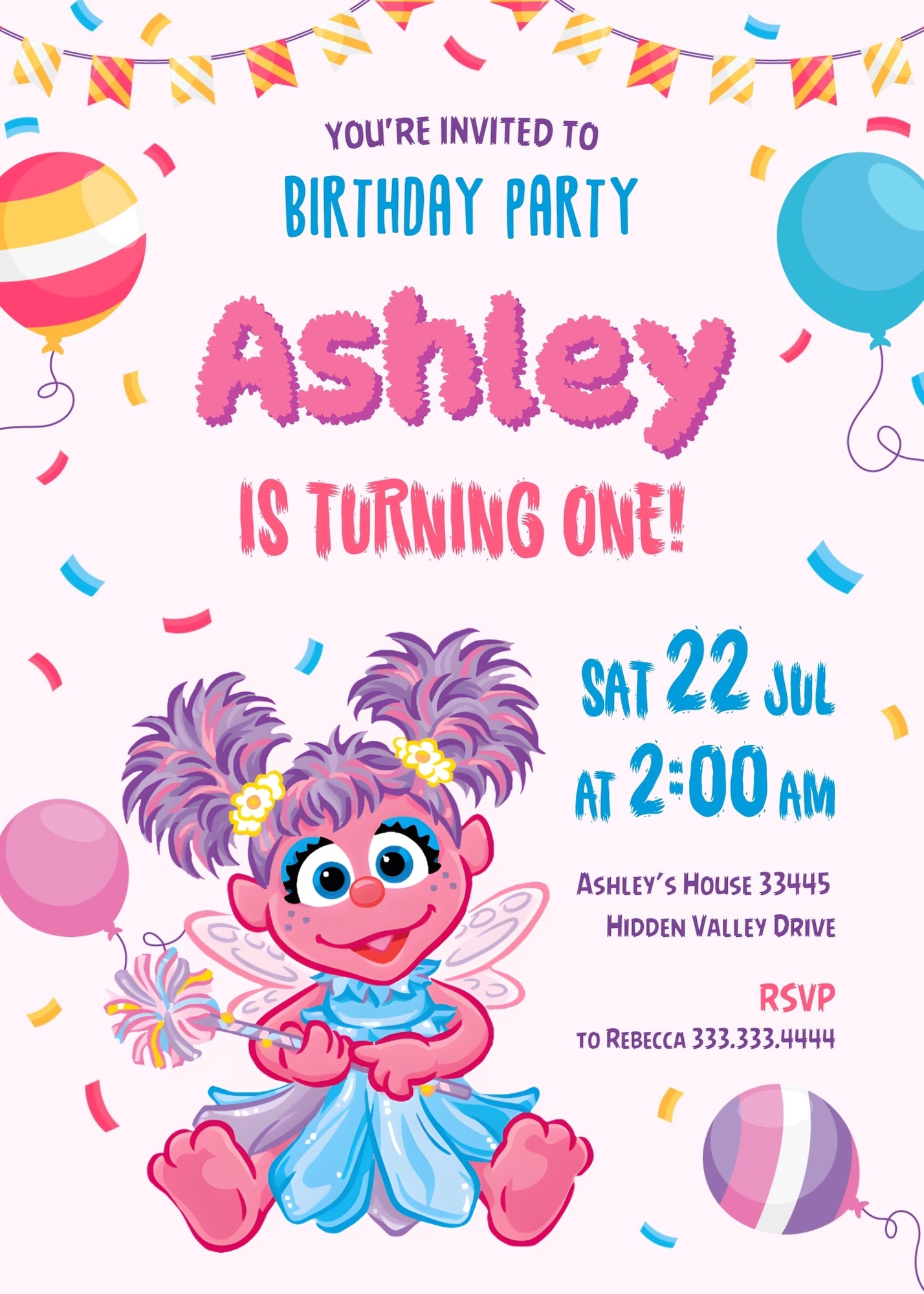 Sesame Street Abby Cadabby customizable invitation template | Share or Print | girl | UL042