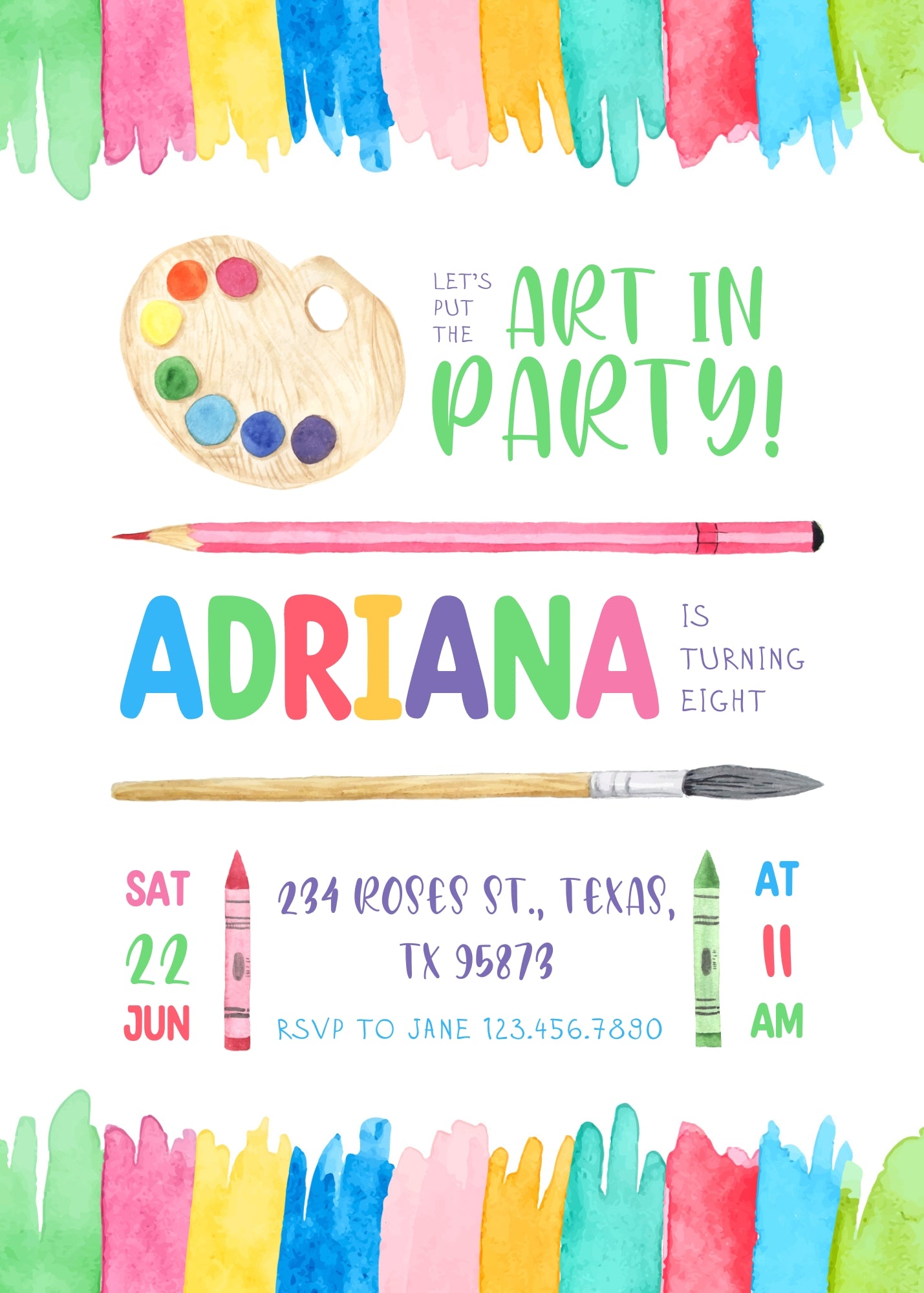 Art Party customizable invitation template | Share or Print | girl | UW629