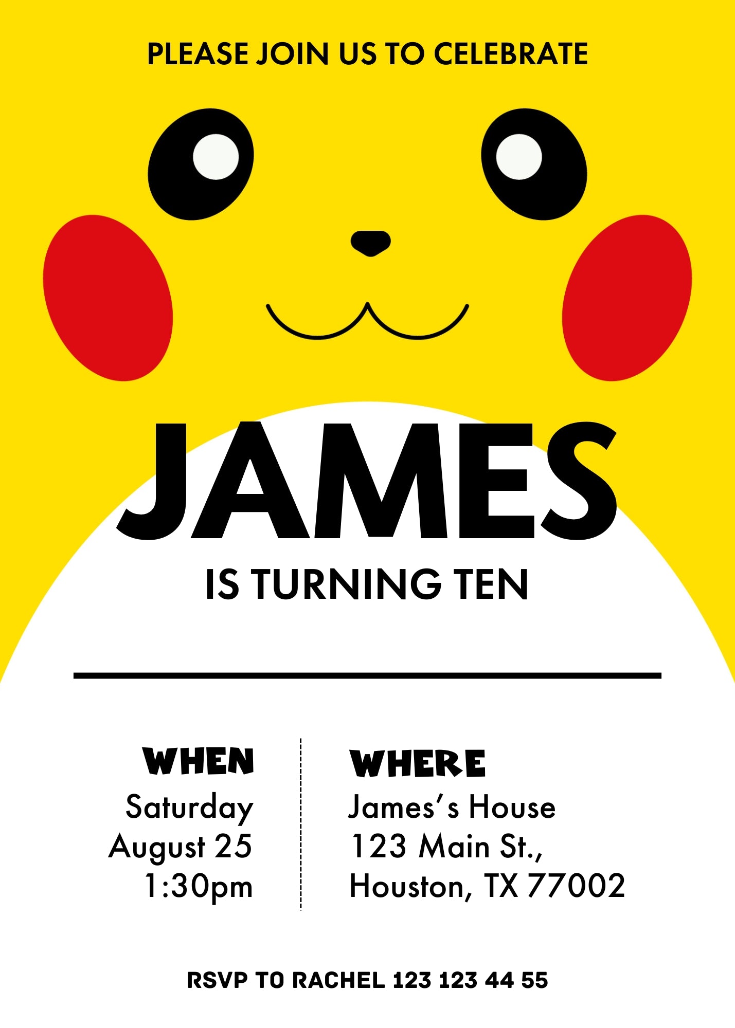 Pokemon Pikachu customizable invitation template | Share or Print | JE879